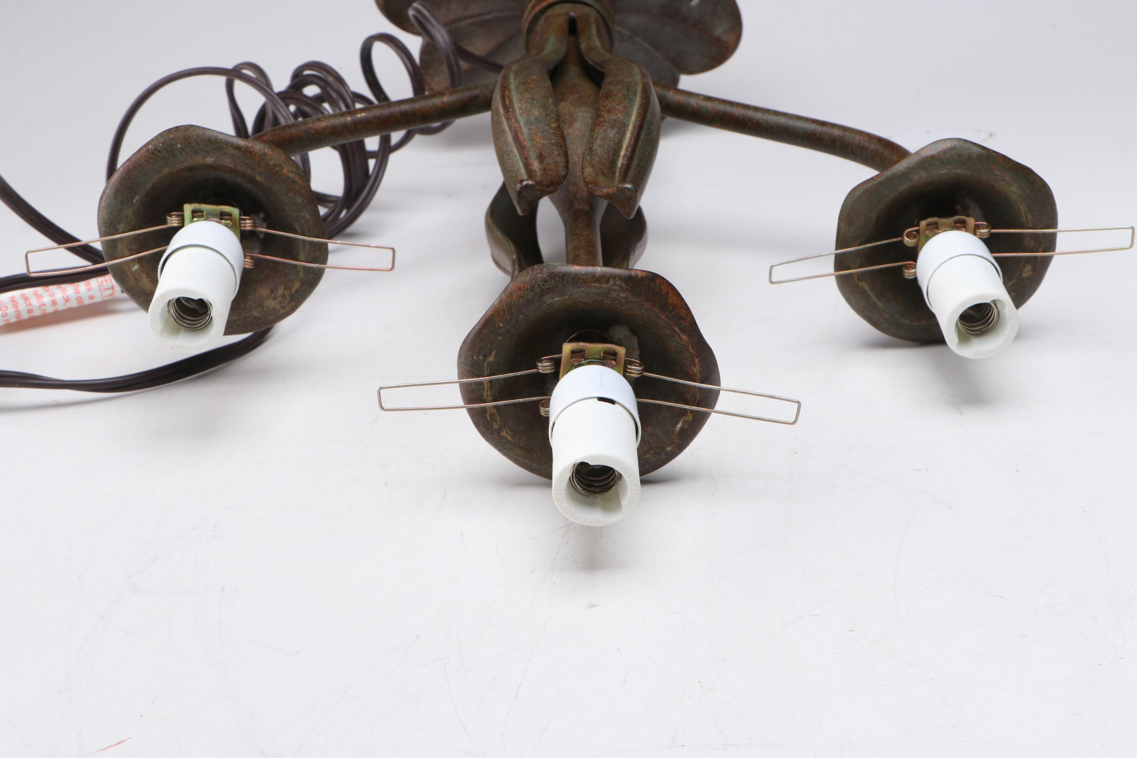 Quoizel Art Nouveau Style Table Lamp with Todd Phillips Iridescent Glass Shades