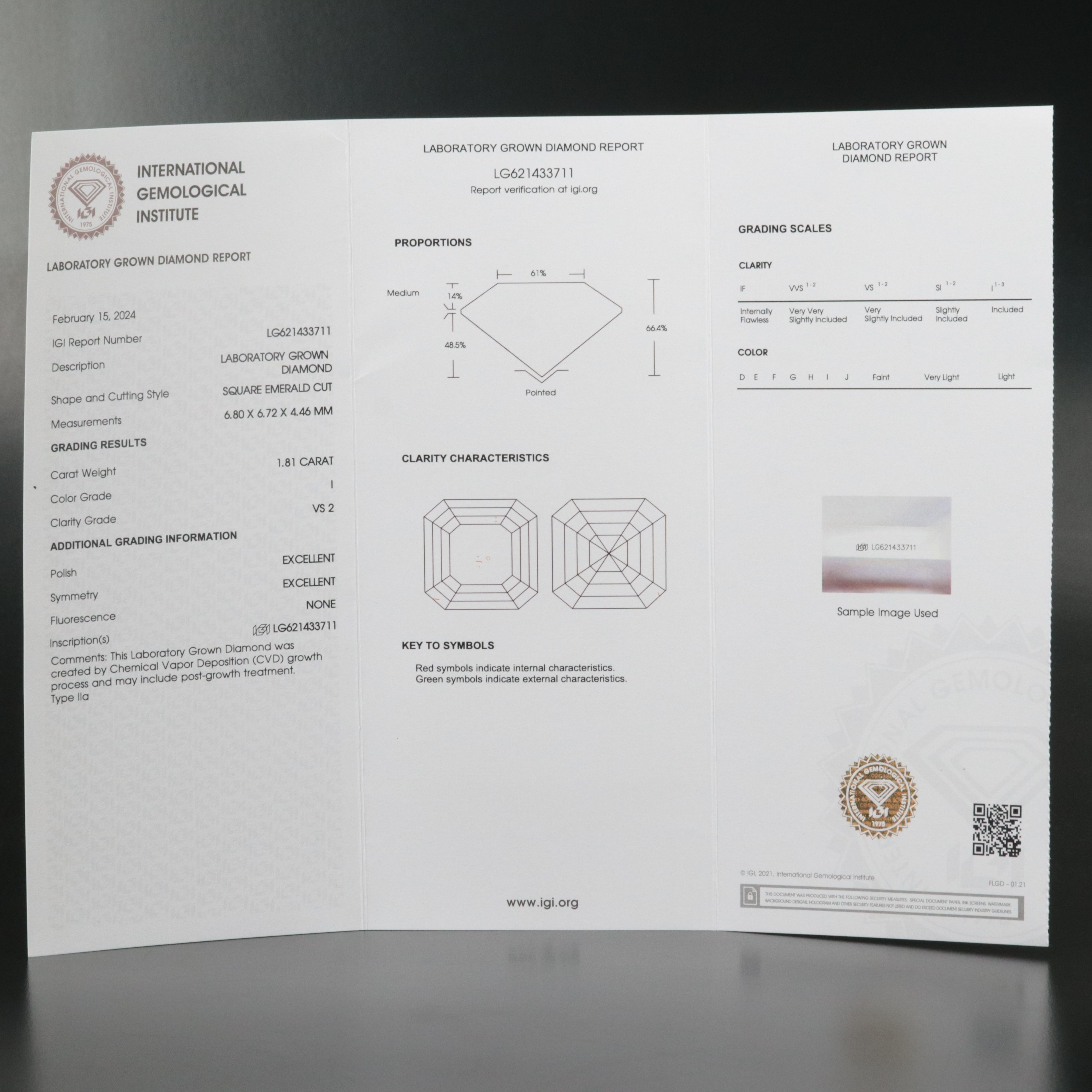 Loose 1.81 CT Lab Grown Diamond with IGI Report