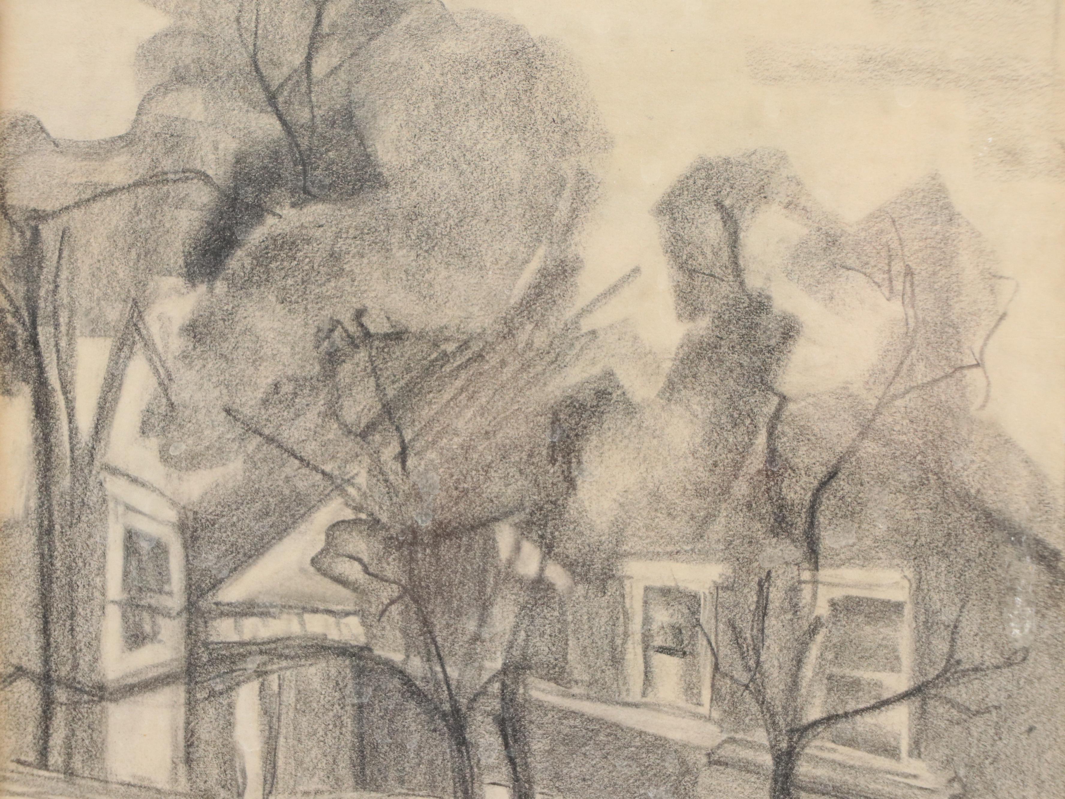 Lela Cooney Graphite Drawing "B's Garage," 1955