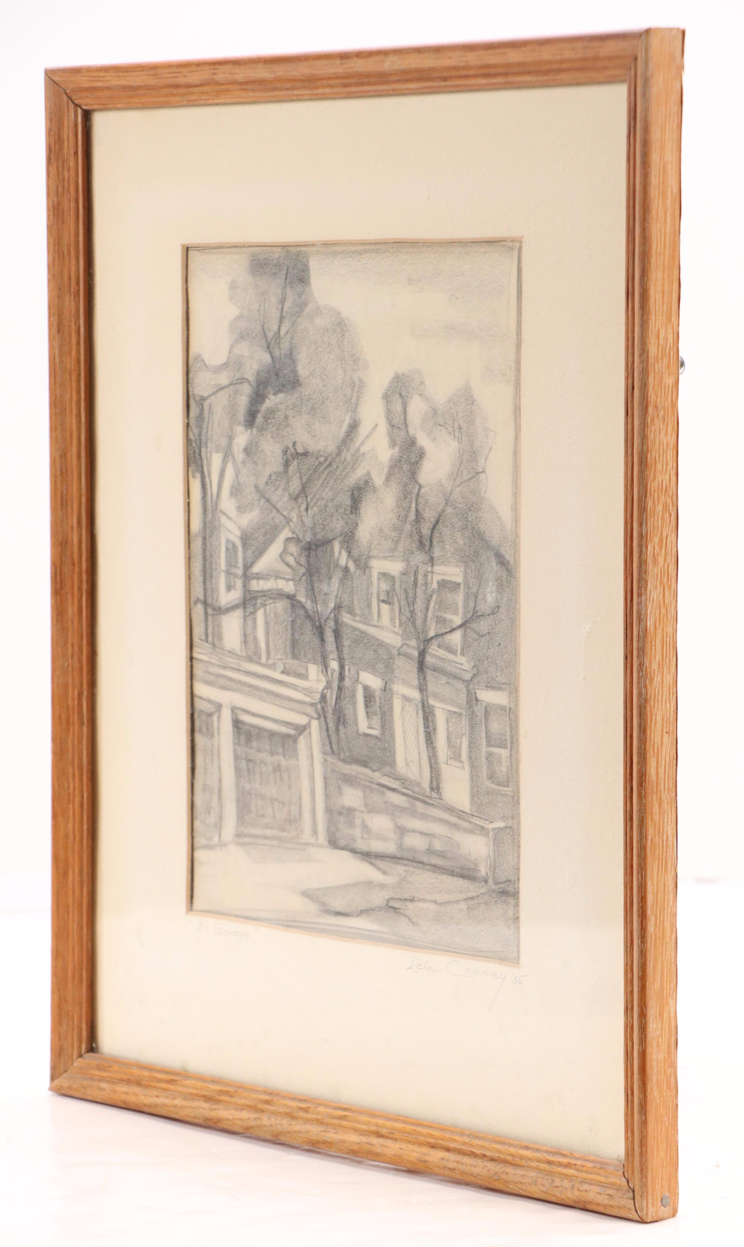 Lela Cooney Graphite Drawing "B's Garage," 1955