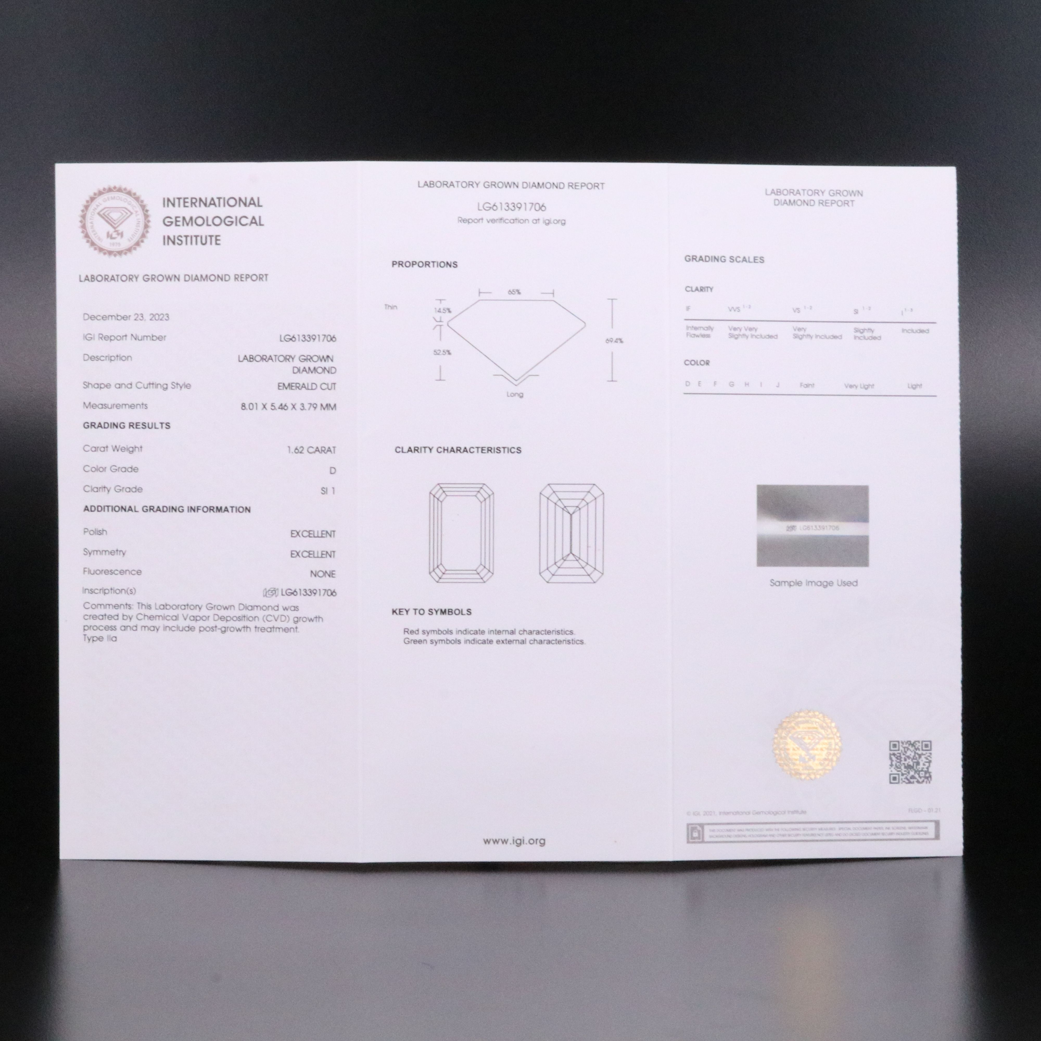 Loose 1.62 CT Lab Grown Diamond with IGI Report