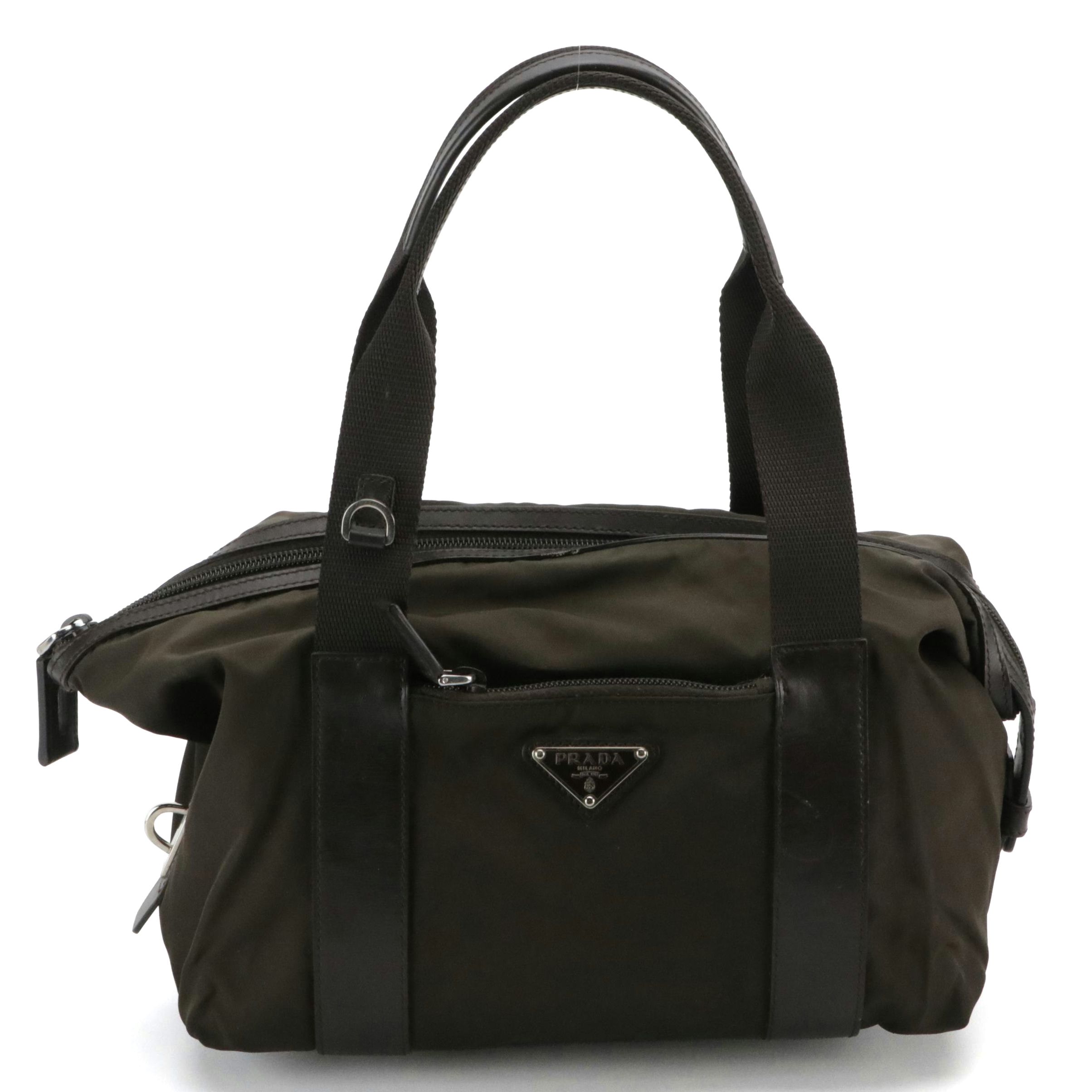 Prada Handbag in Tessuto Nylon and Brown Leather