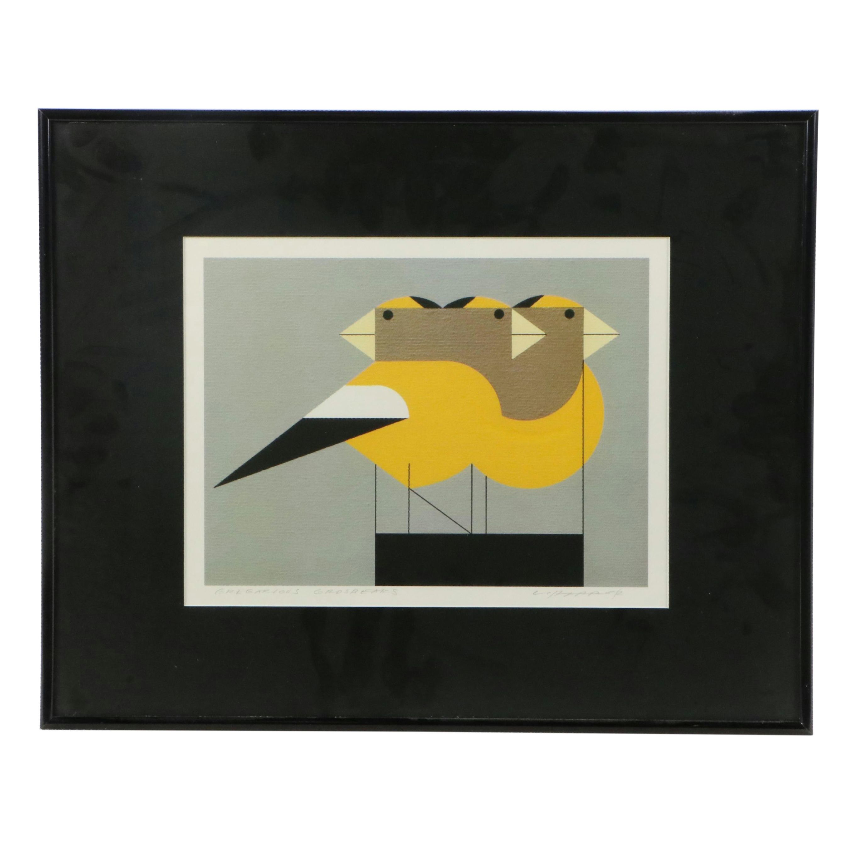 Charley Harper Offset Lithograph "Gregarious Grosbeaks"