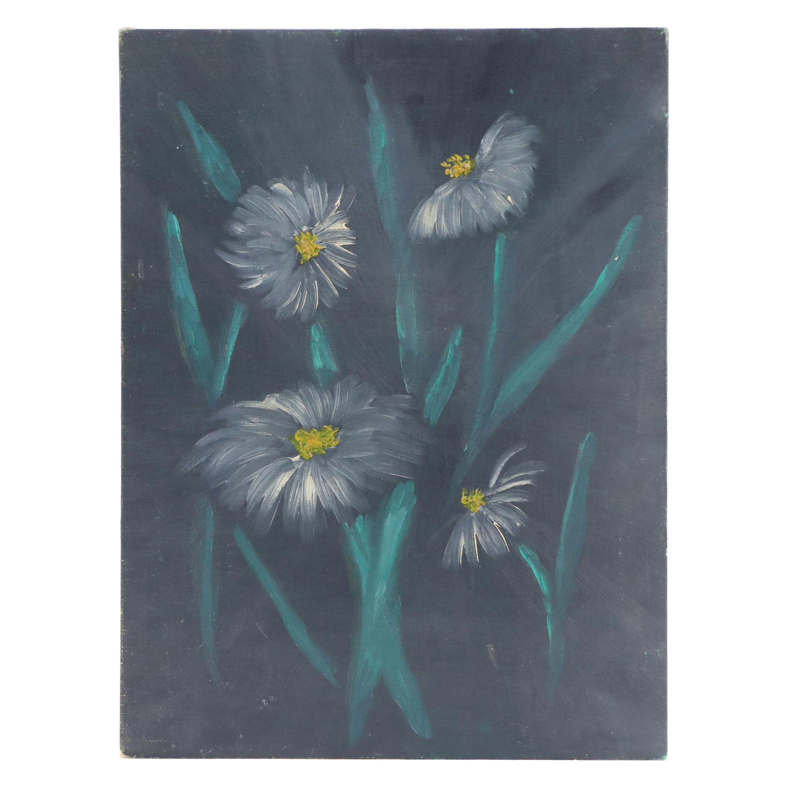 Stylized Oil Painting of Daisies, Mid to Late 20th Century