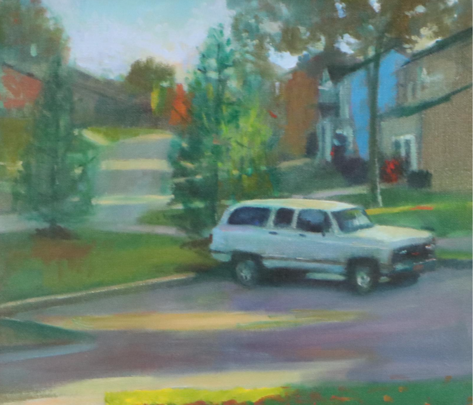 Greg Storer Street Scene Oil Painting "The Suburban," 1992