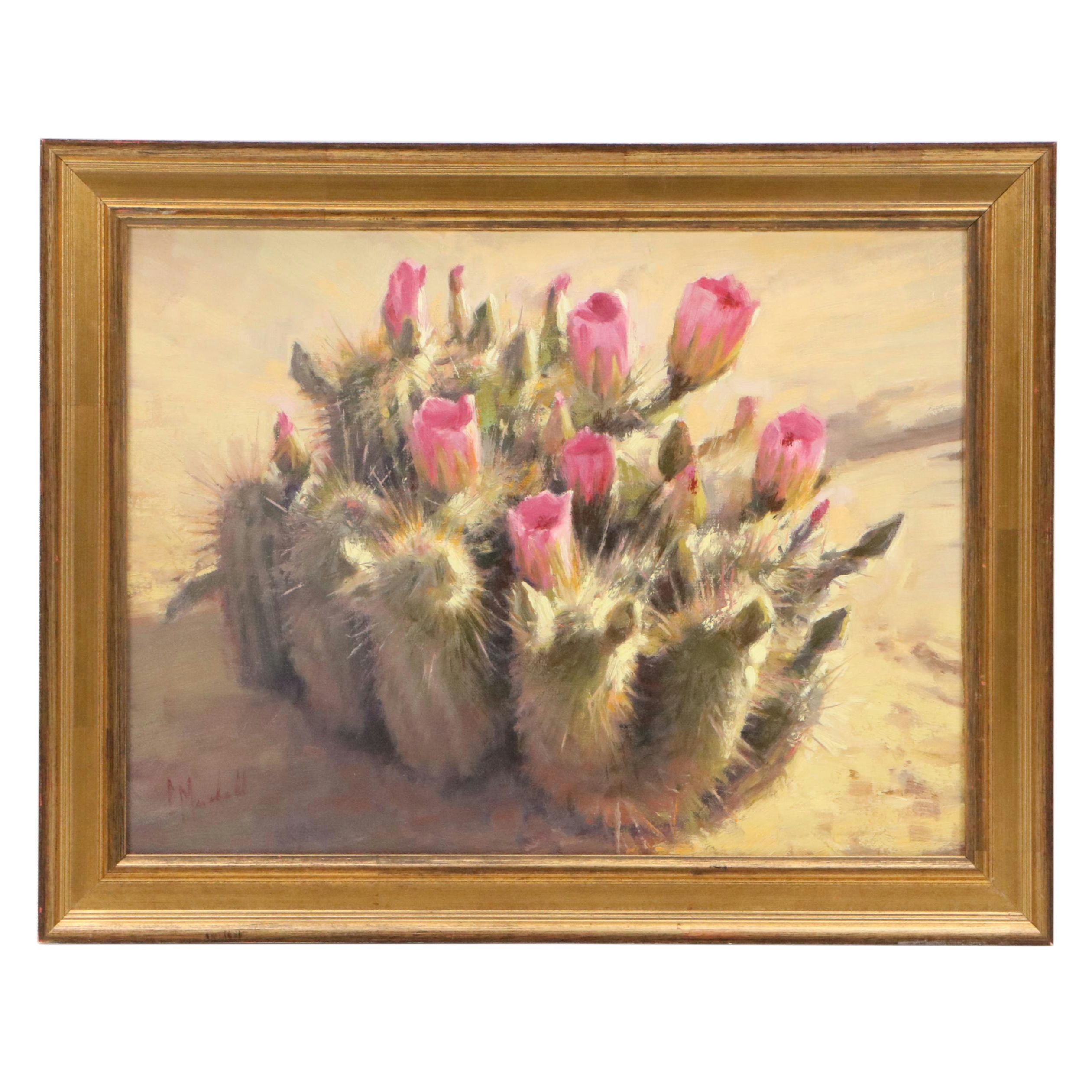 Chuck Marshall Oil Painting "Blooming Cactus," Circa 2000