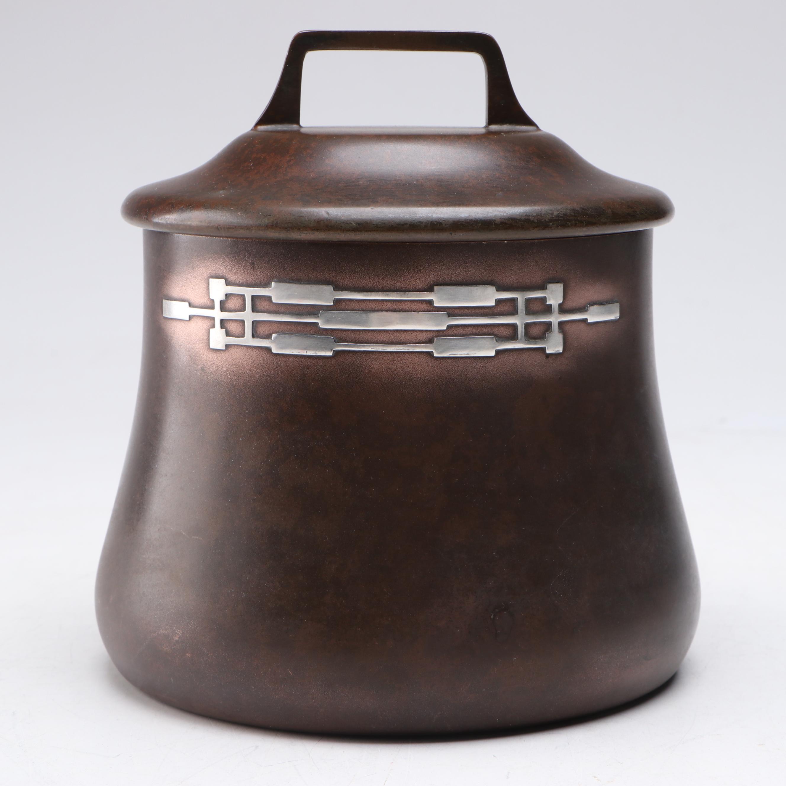 Arts and Crafts Heintz Sterling on Bronze Jar, Early 20th Century