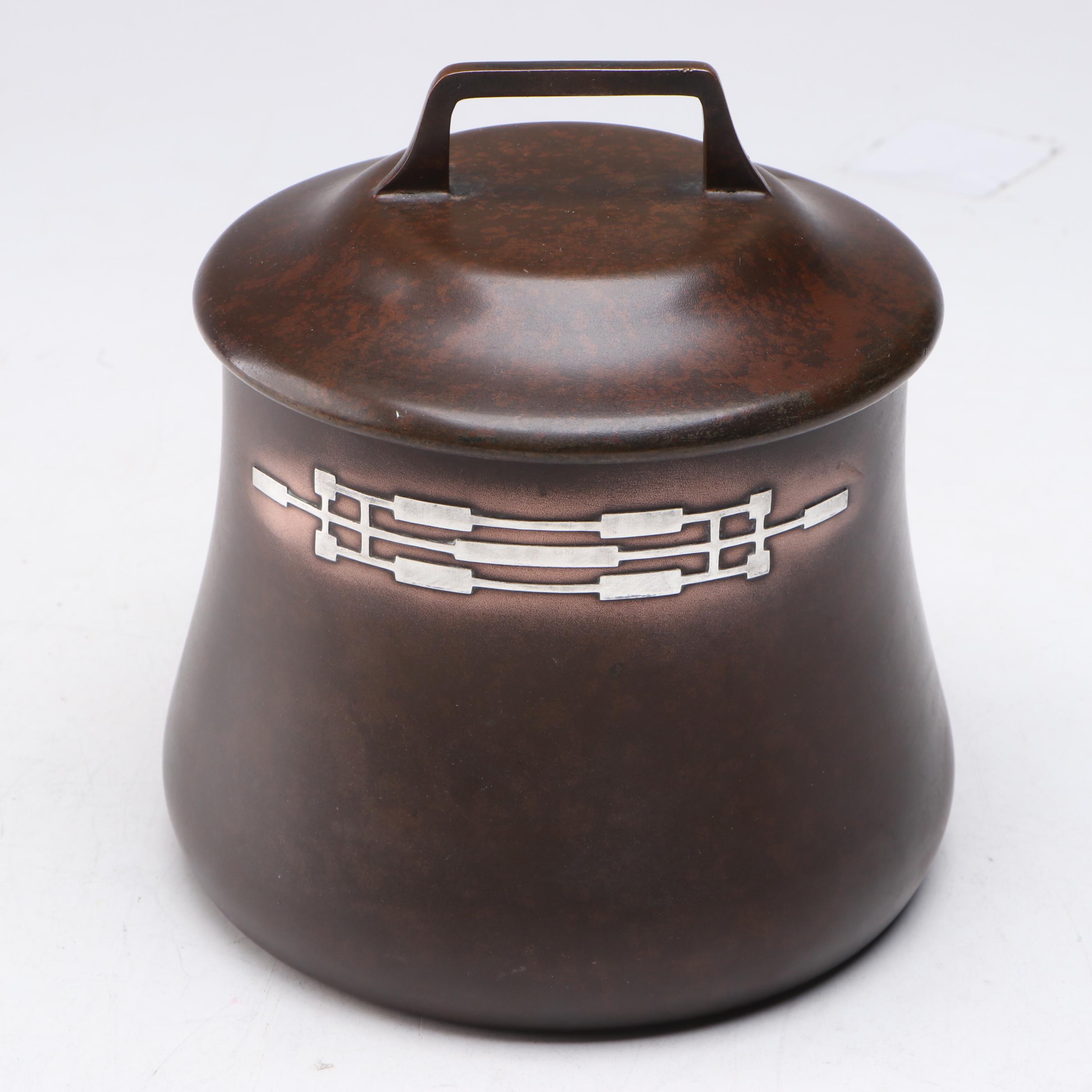 Arts and Crafts Heintz Sterling on Bronze Jar, Early 20th Century