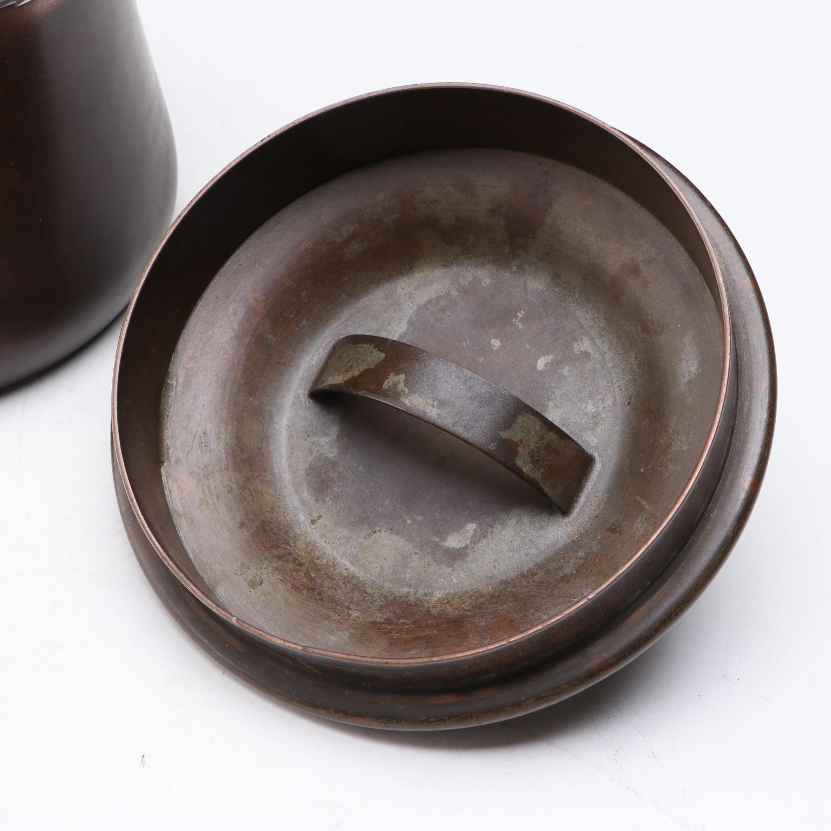 Arts and Crafts Heintz Sterling on Bronze Jar, Early 20th Century