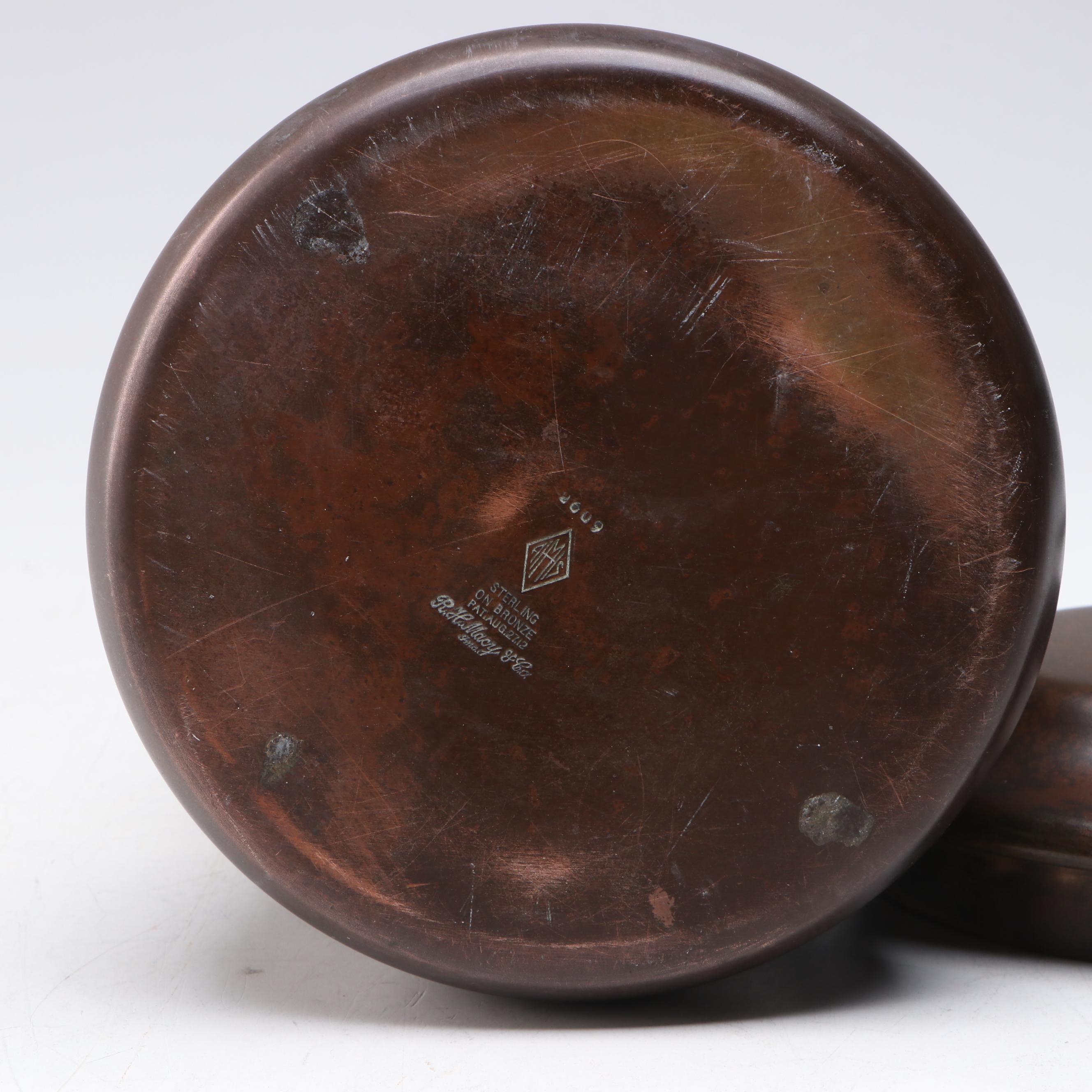 Arts and Crafts Heintz Sterling on Bronze Jar, Early 20th Century