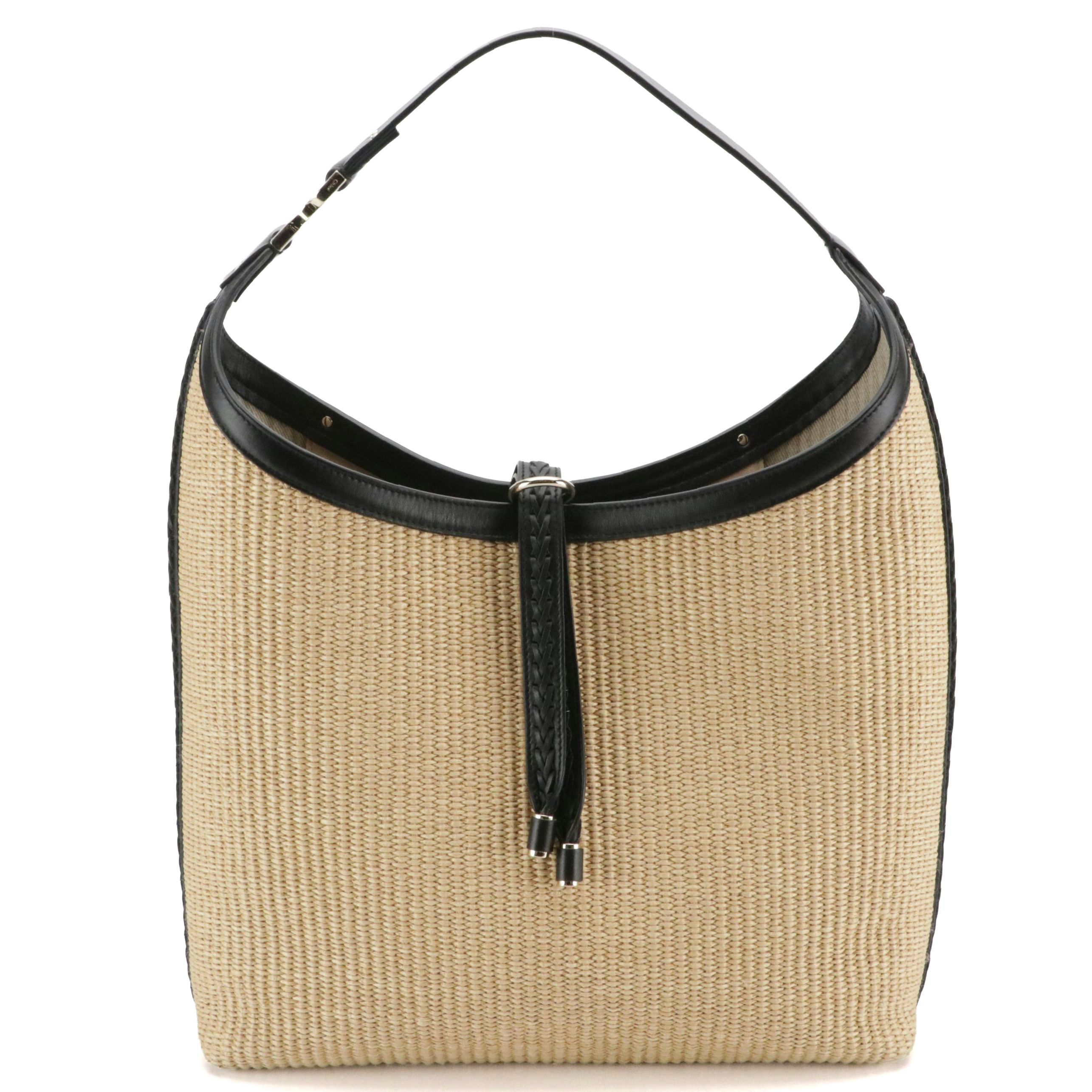 Chloé Marcie Hobo Bag in Woven Raffia and Black Calfskin Leather Trim