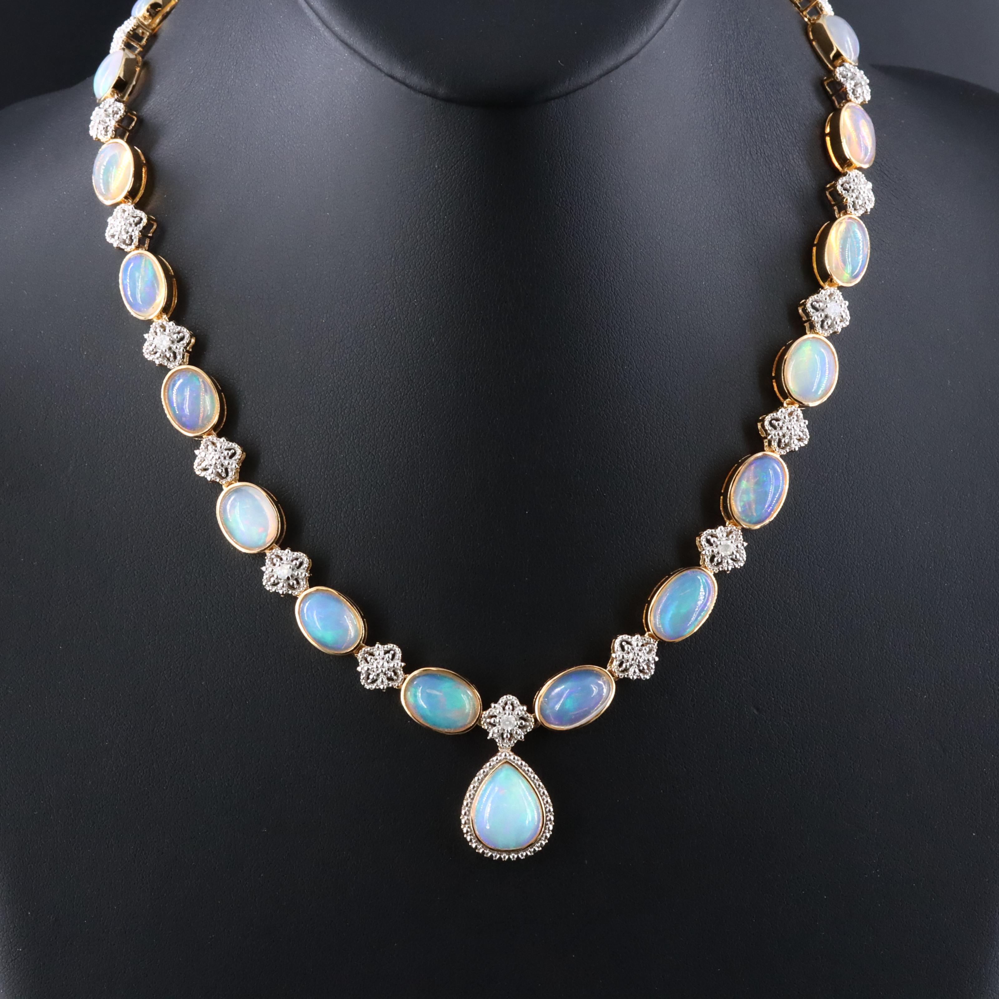 Oscar Friedman Sterling Opal and Diamond Necklace