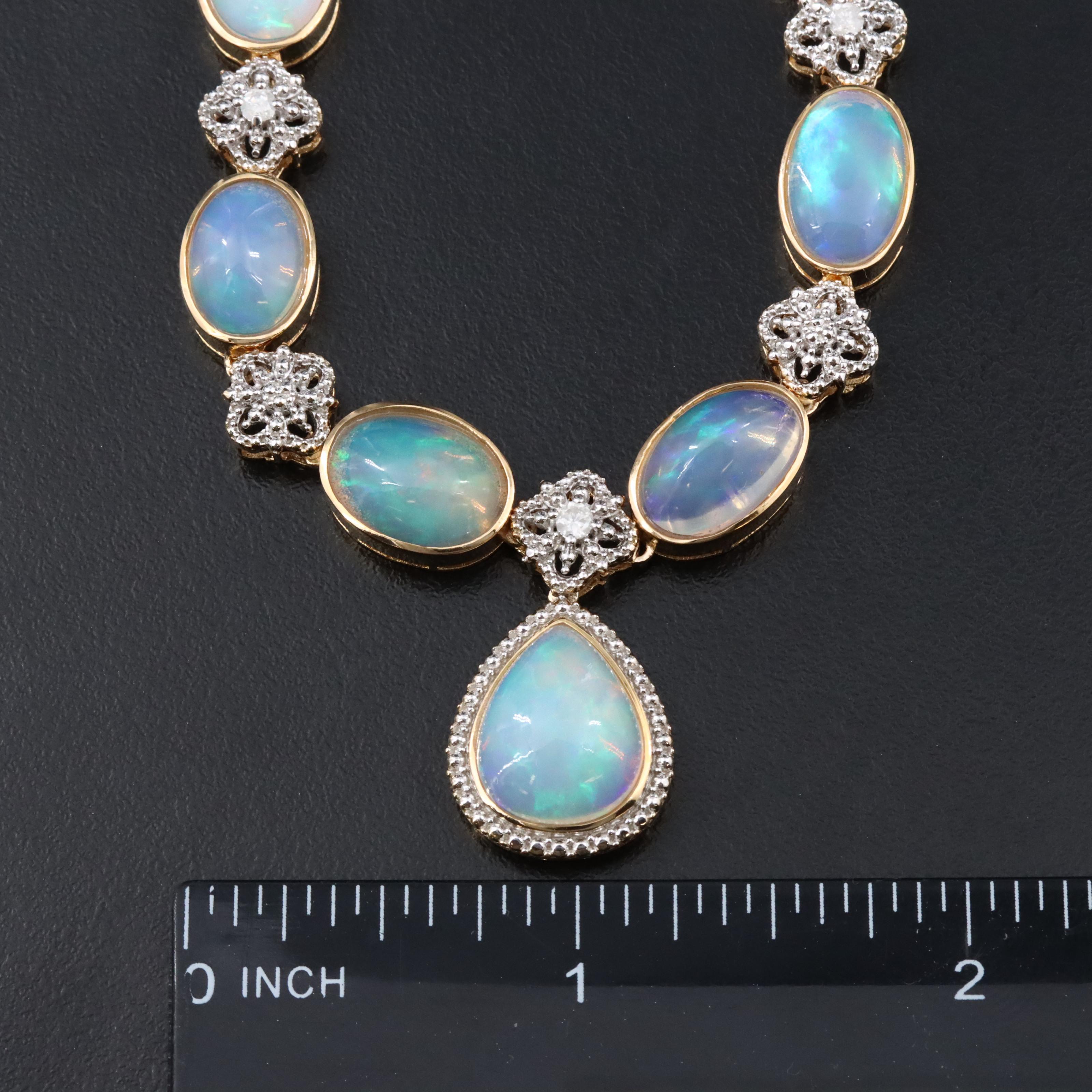Oscar Friedman Sterling Opal and Diamond Necklace