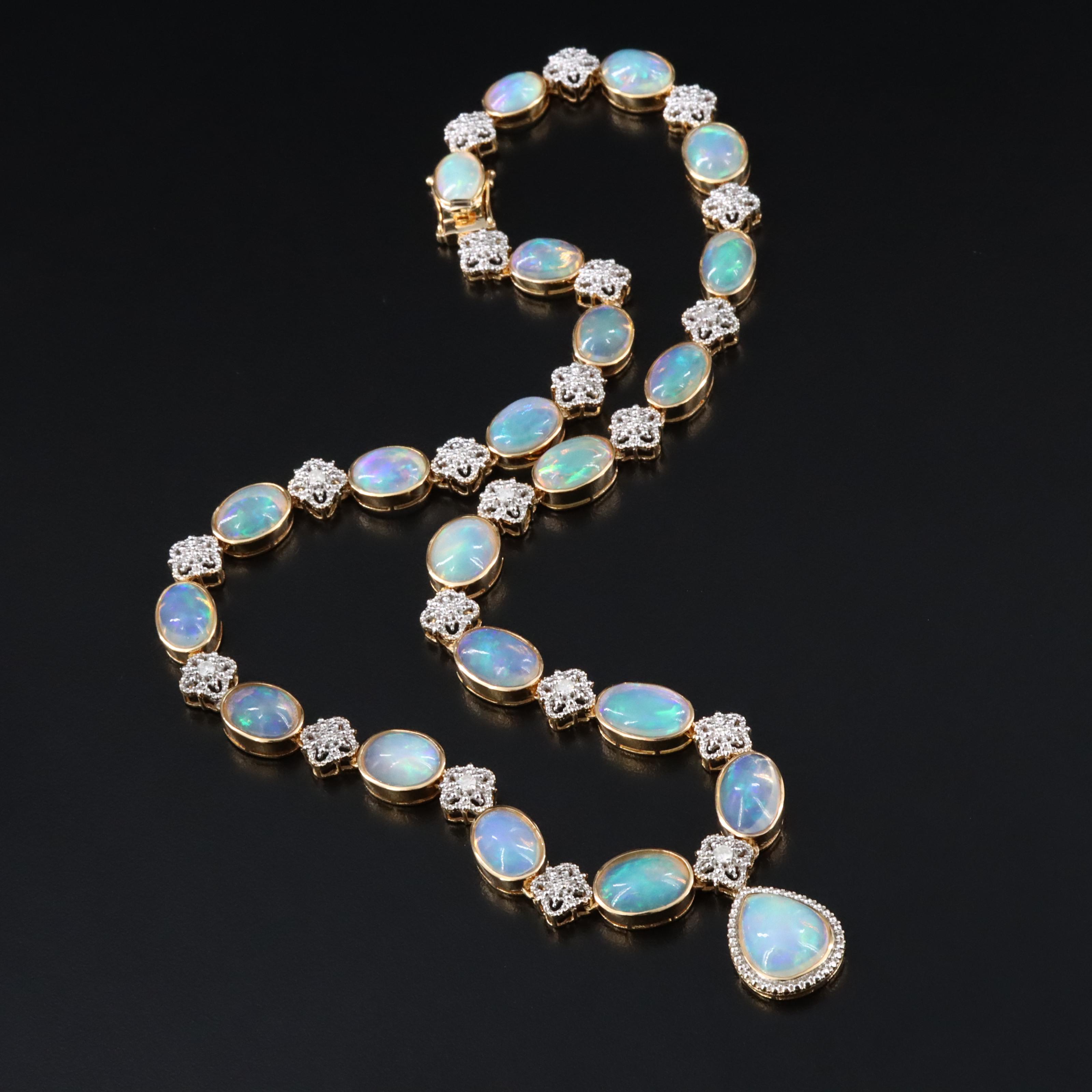 Oscar Friedman Sterling Opal and Diamond Necklace