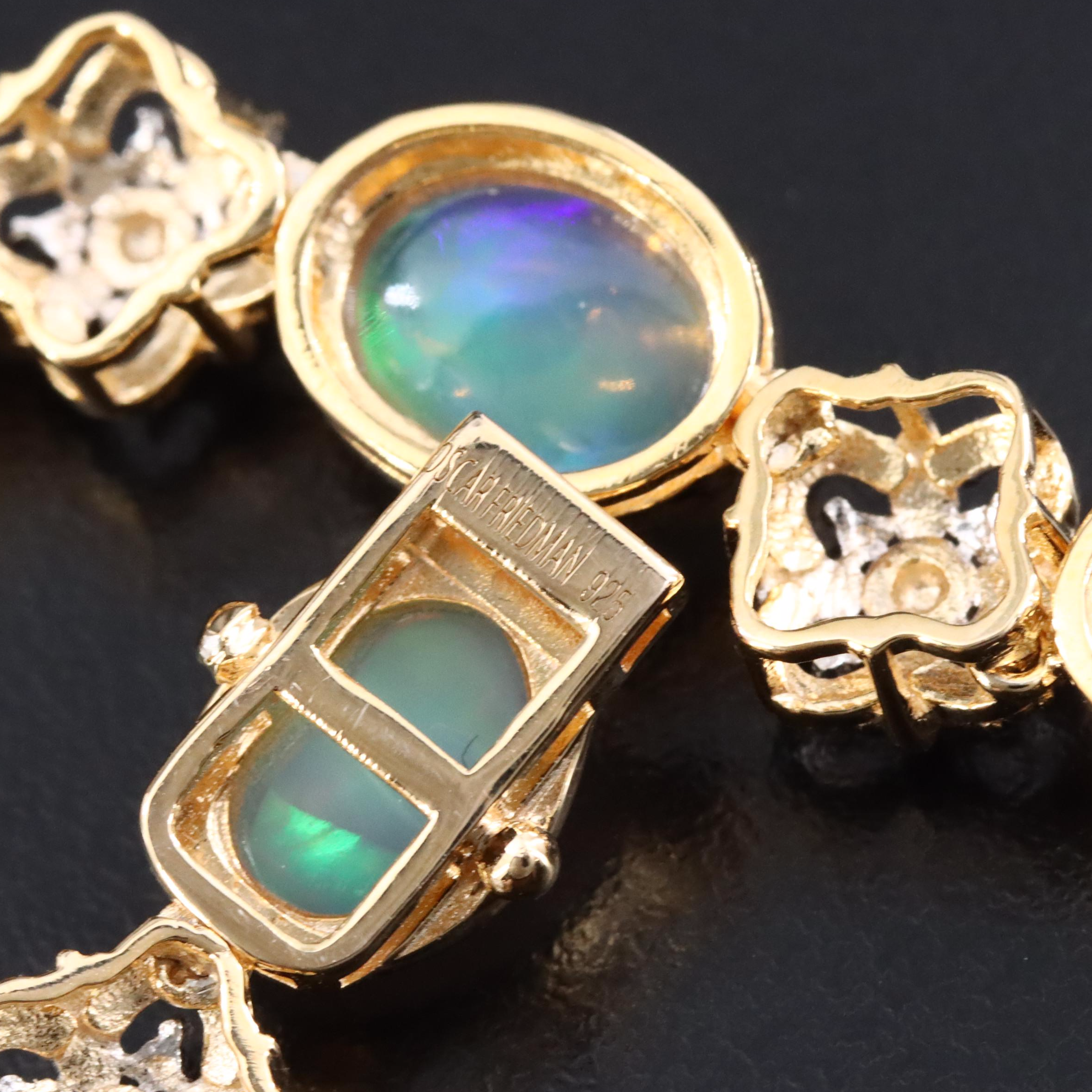 Oscar Friedman Sterling Opal and Diamond Necklace