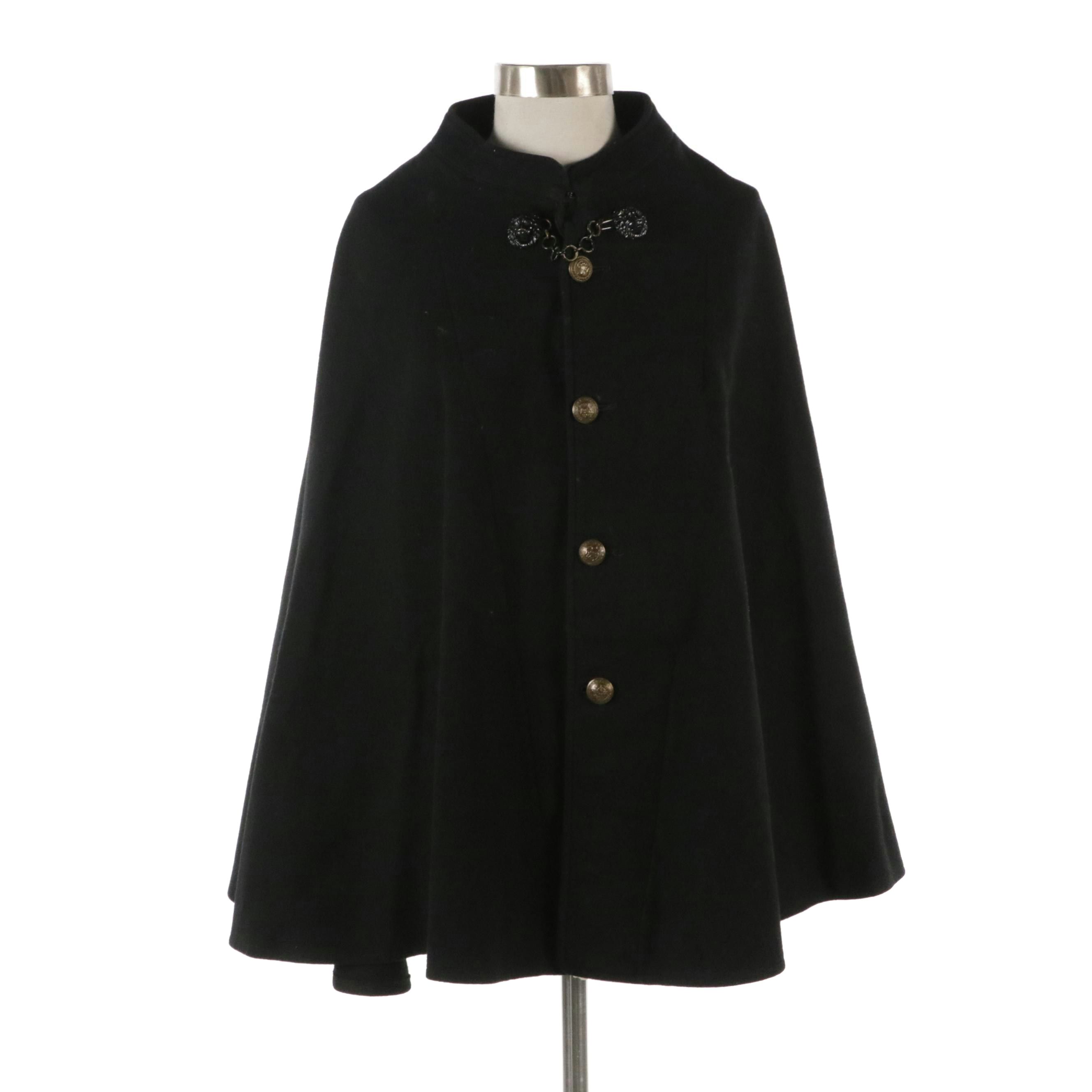 Vintage Wool Police Cape with Lion Head Hooks and Coat of Arms Metal Buttons