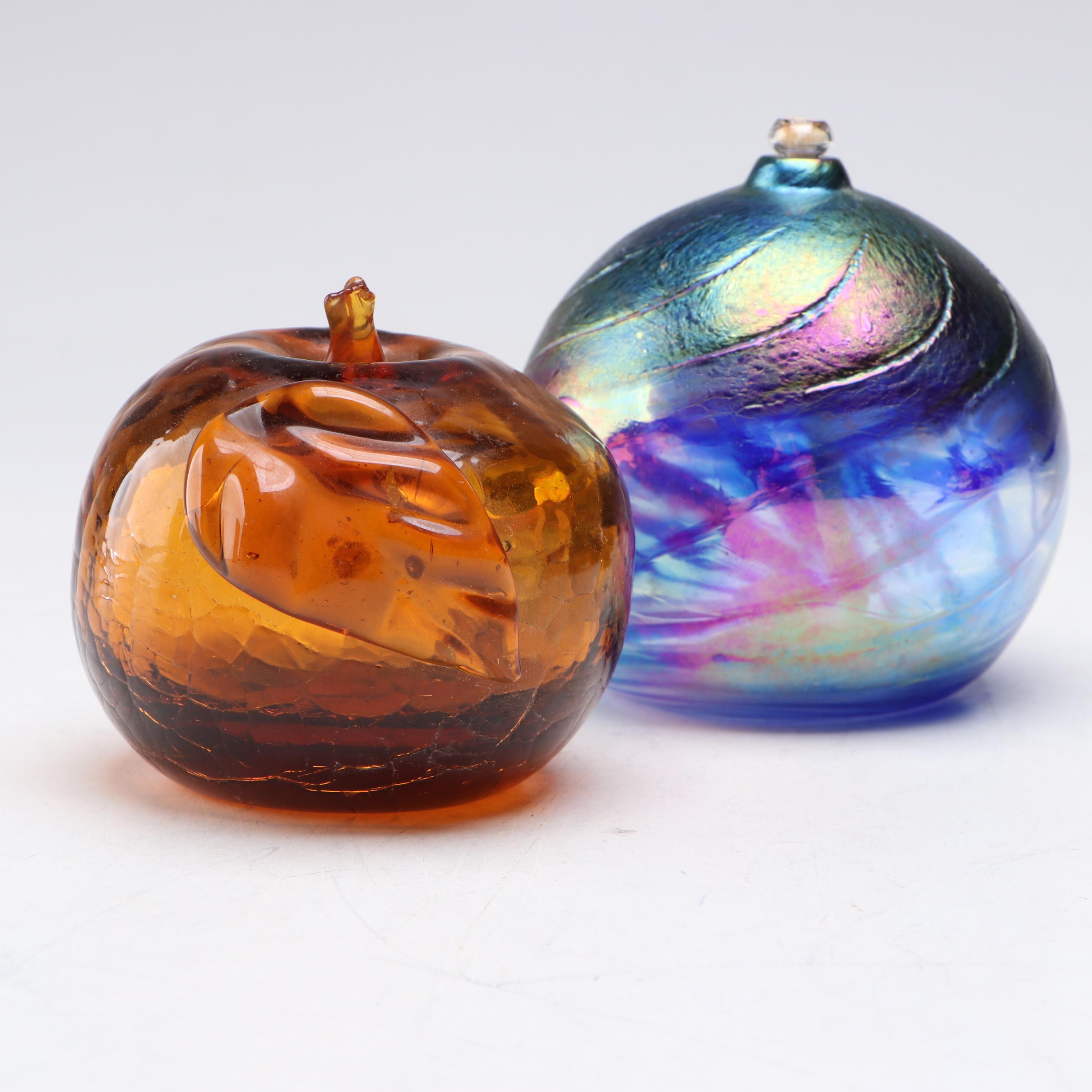 Mount St. Helens Ash Blown Glass Oil Lamp with Apple Paperweight