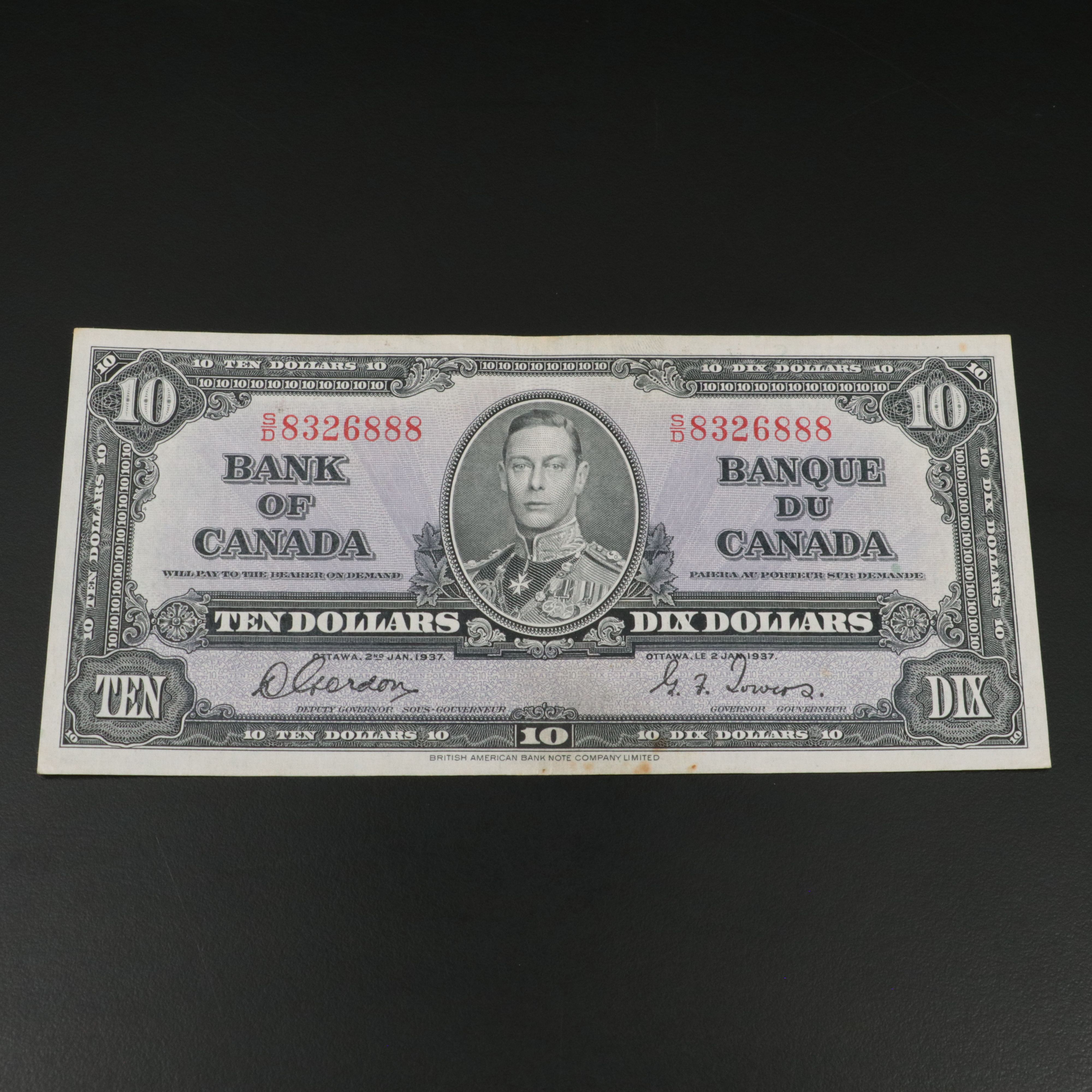 1937 Canada Ten Dollar Currency Note