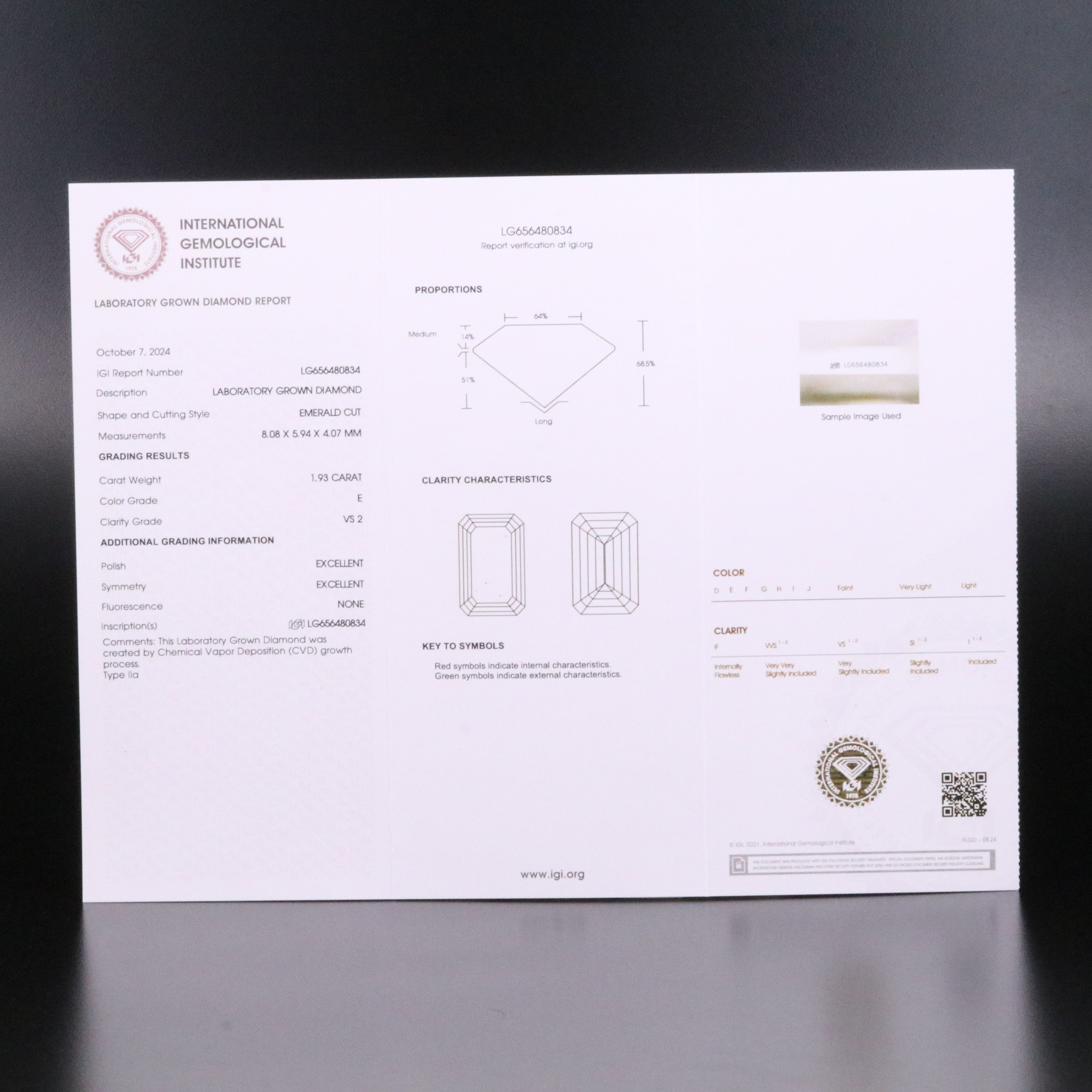Loose 1.93 CT Lab Grown Diamond with IGI Report