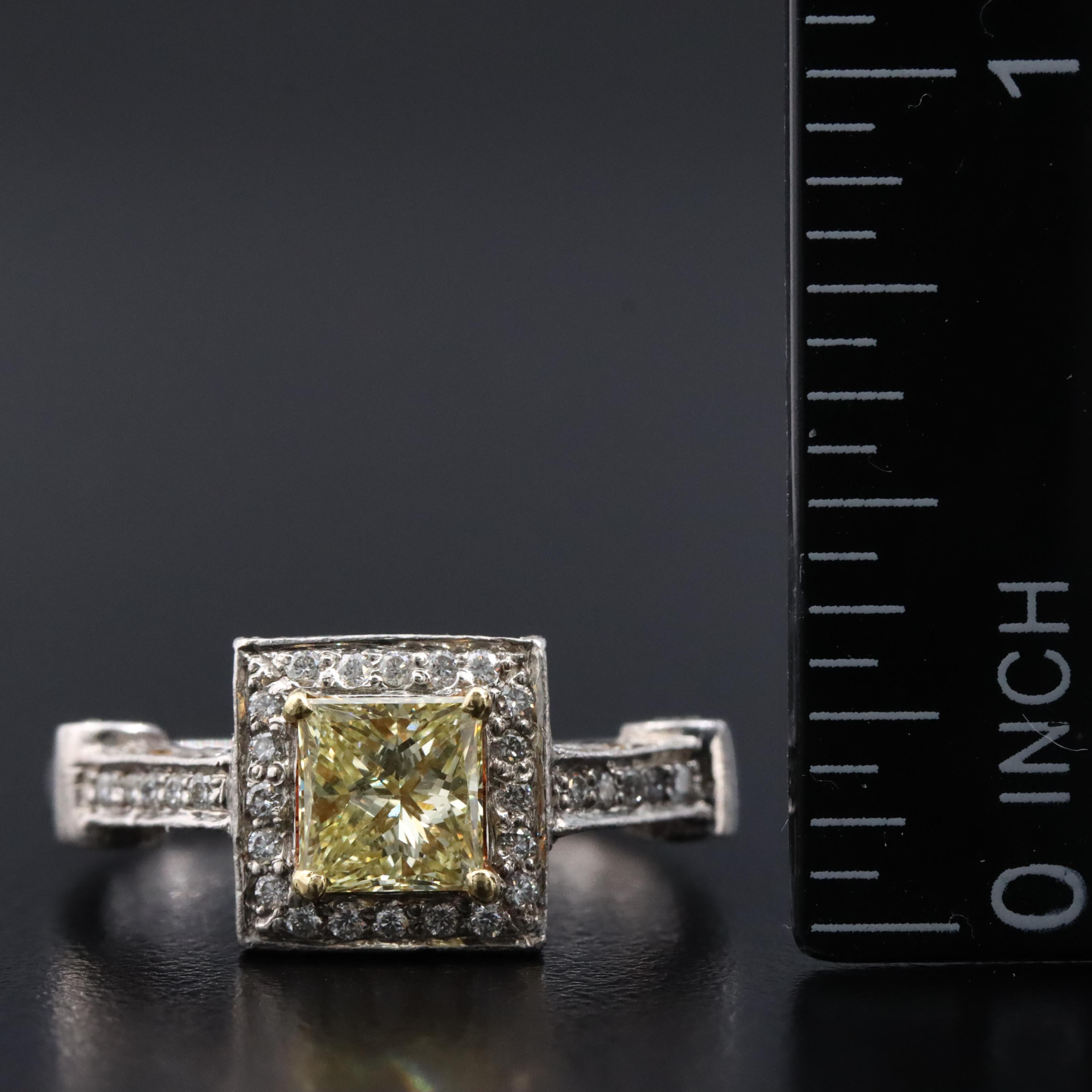 Platinum 1.43 CTW Diamond Ring with Fancy Yellow Center