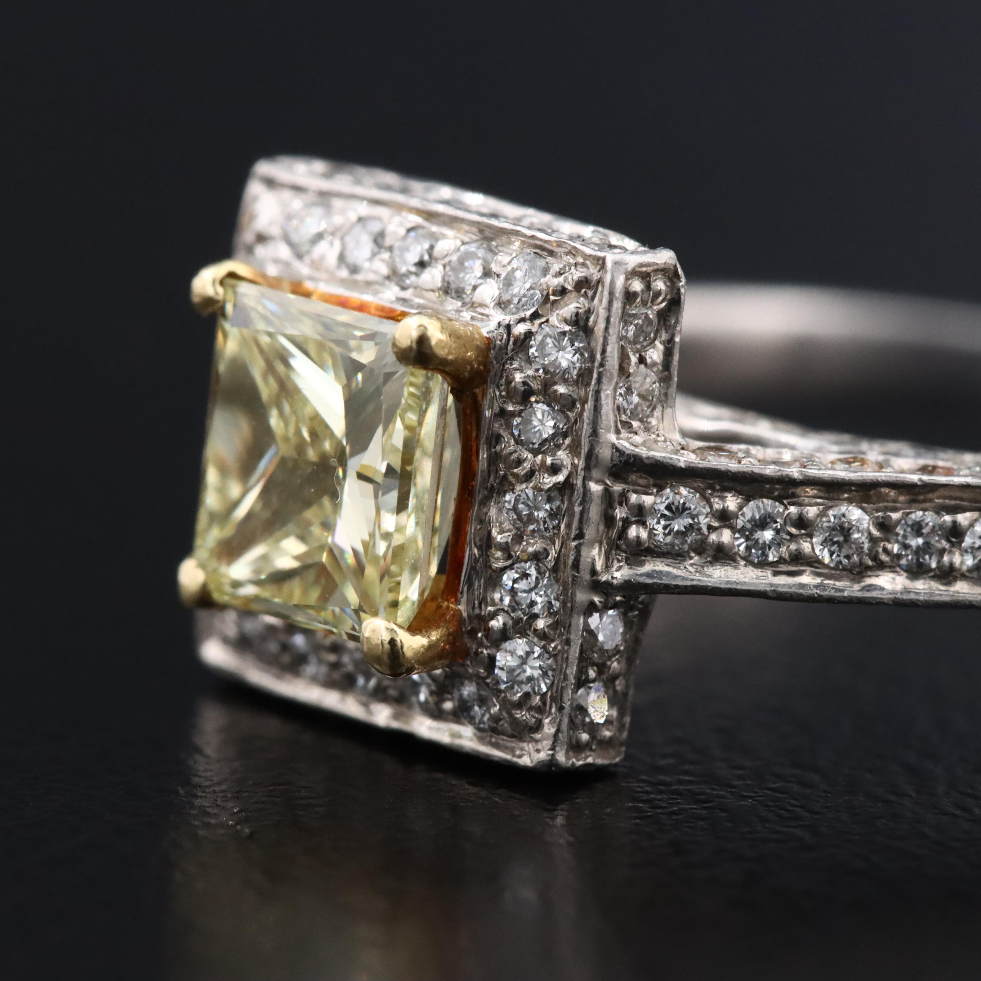 Platinum 1.43 CTW Diamond Ring with Fancy Yellow Center