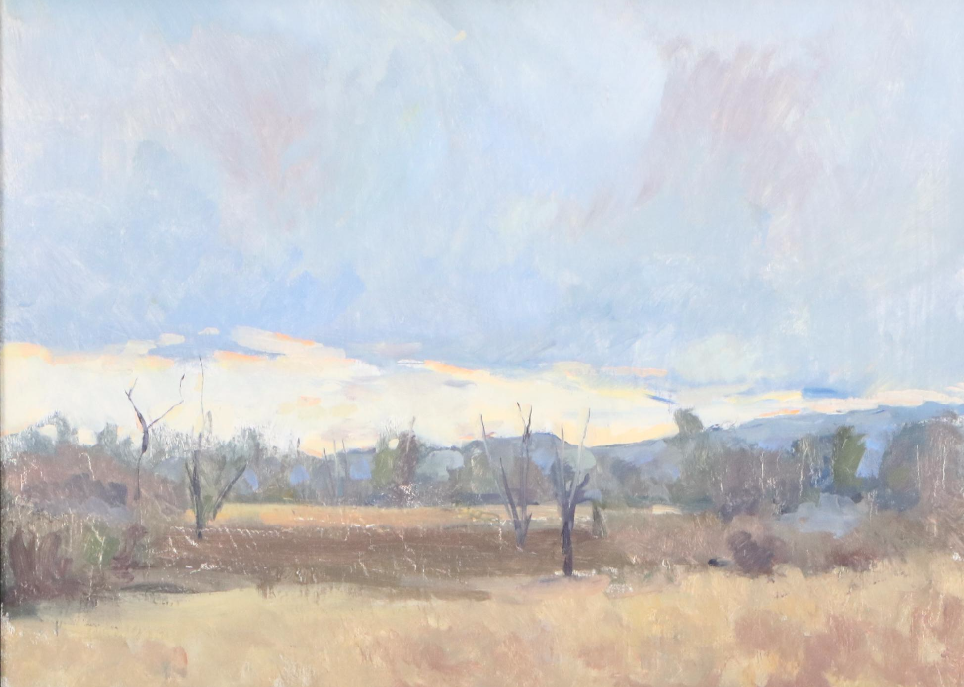 Nate Flanagan Landscape Oil Painting with Sparse Trees "Dramatic Sky"