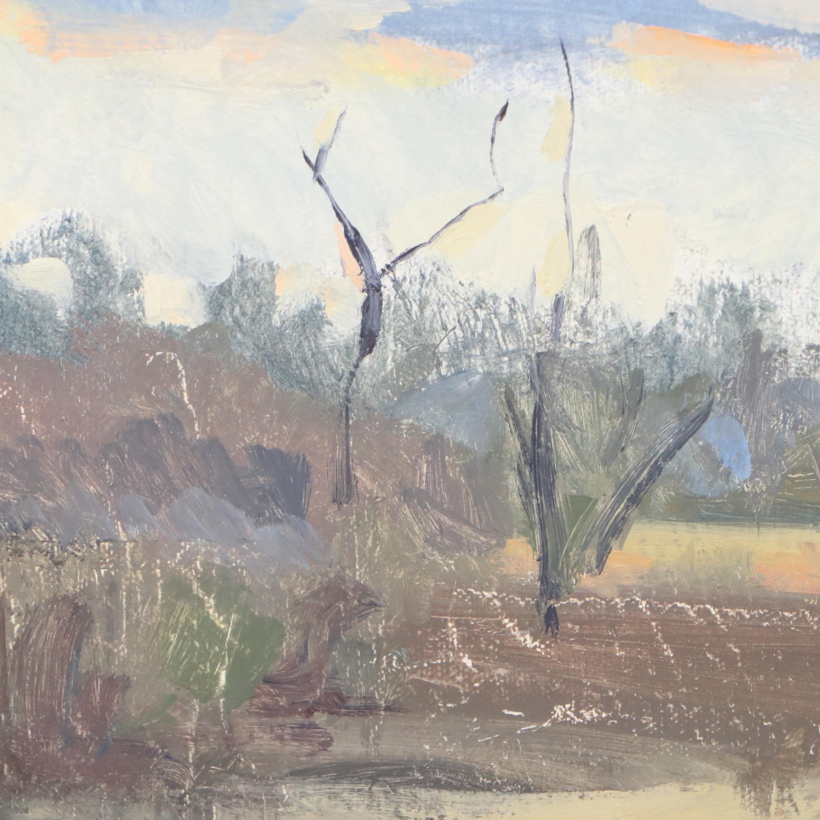 Nate Flanagan Landscape Oil Painting with Sparse Trees "Dramatic Sky"