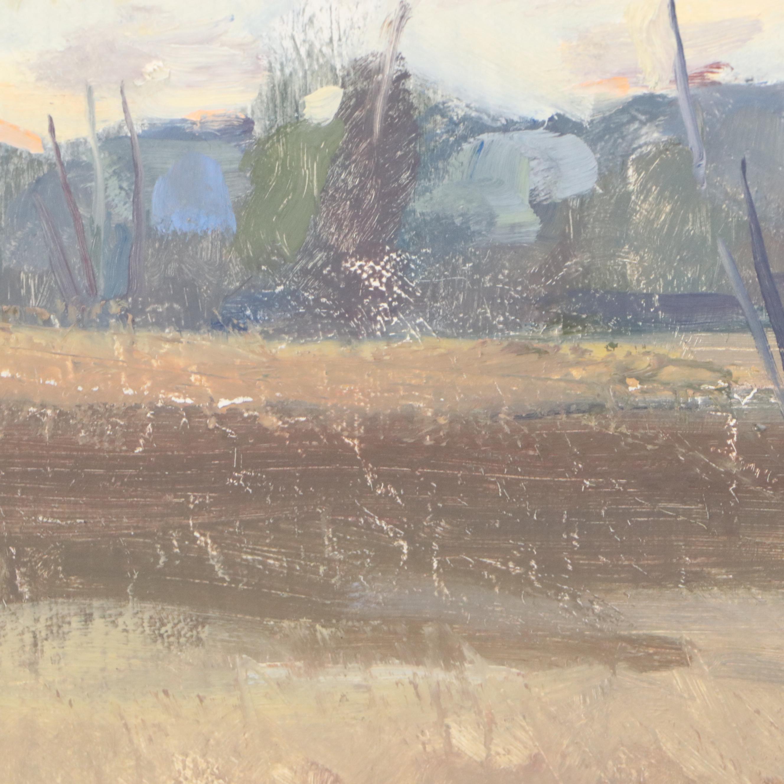 Nate Flanagan Landscape Oil Painting with Sparse Trees "Dramatic Sky"