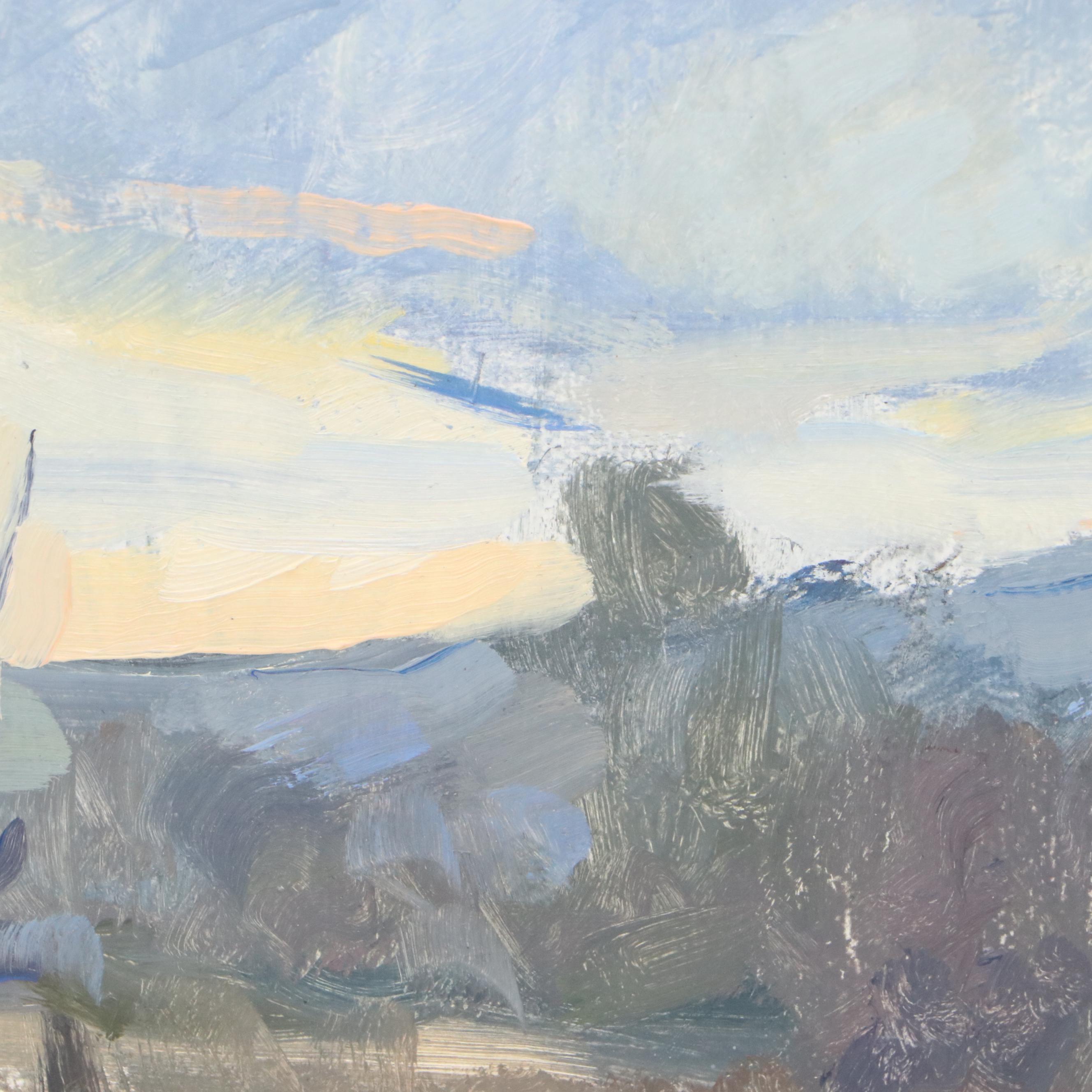 Nate Flanagan Landscape Oil Painting with Sparse Trees "Dramatic Sky"