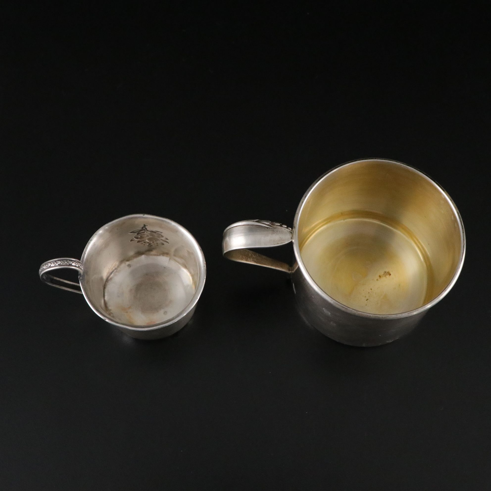 Sterling Salt & Pepper Shakers & Cups with Silver Plate Porridge Bowls