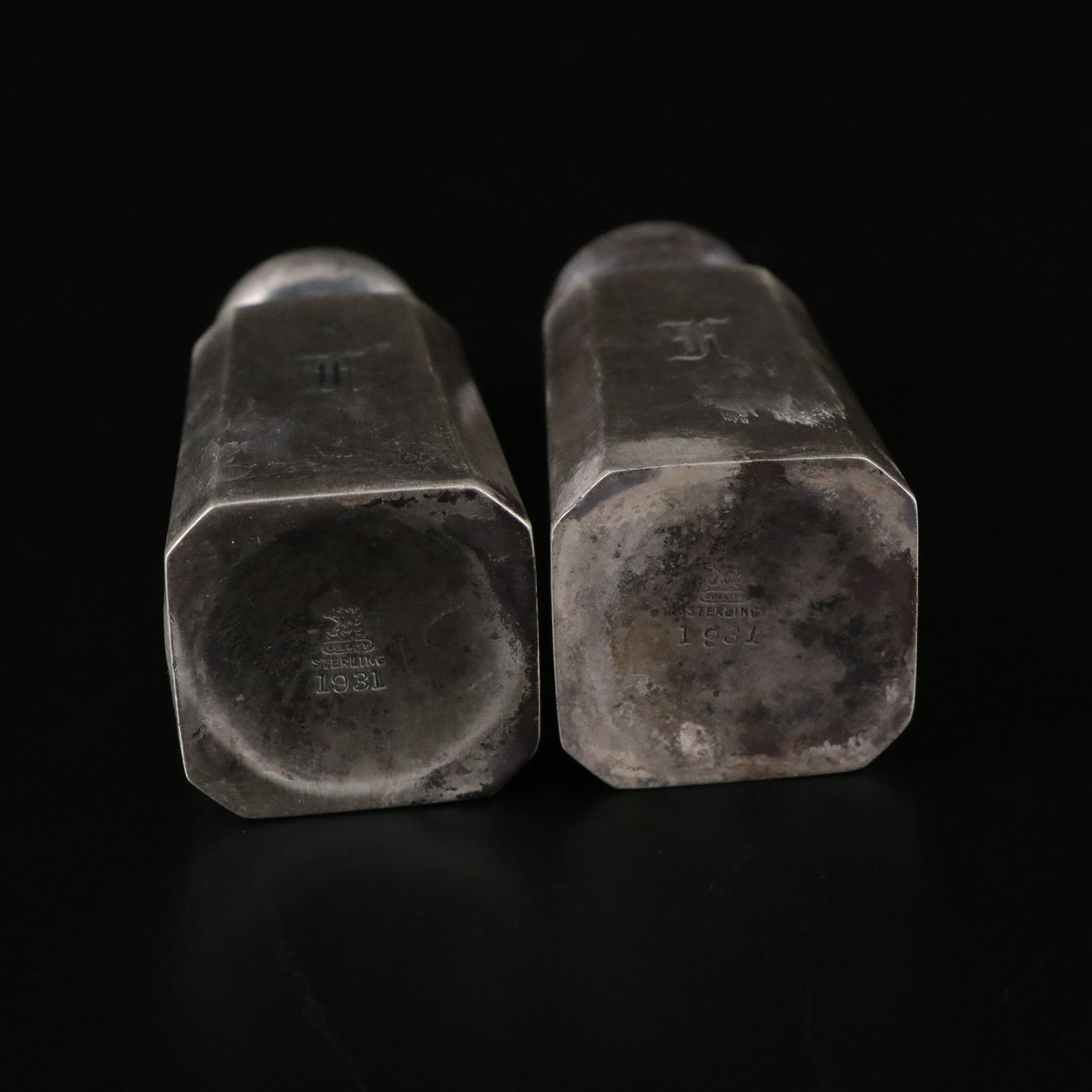 Sterling Salt & Pepper Shakers & Cups with Silver Plate Porridge Bowls