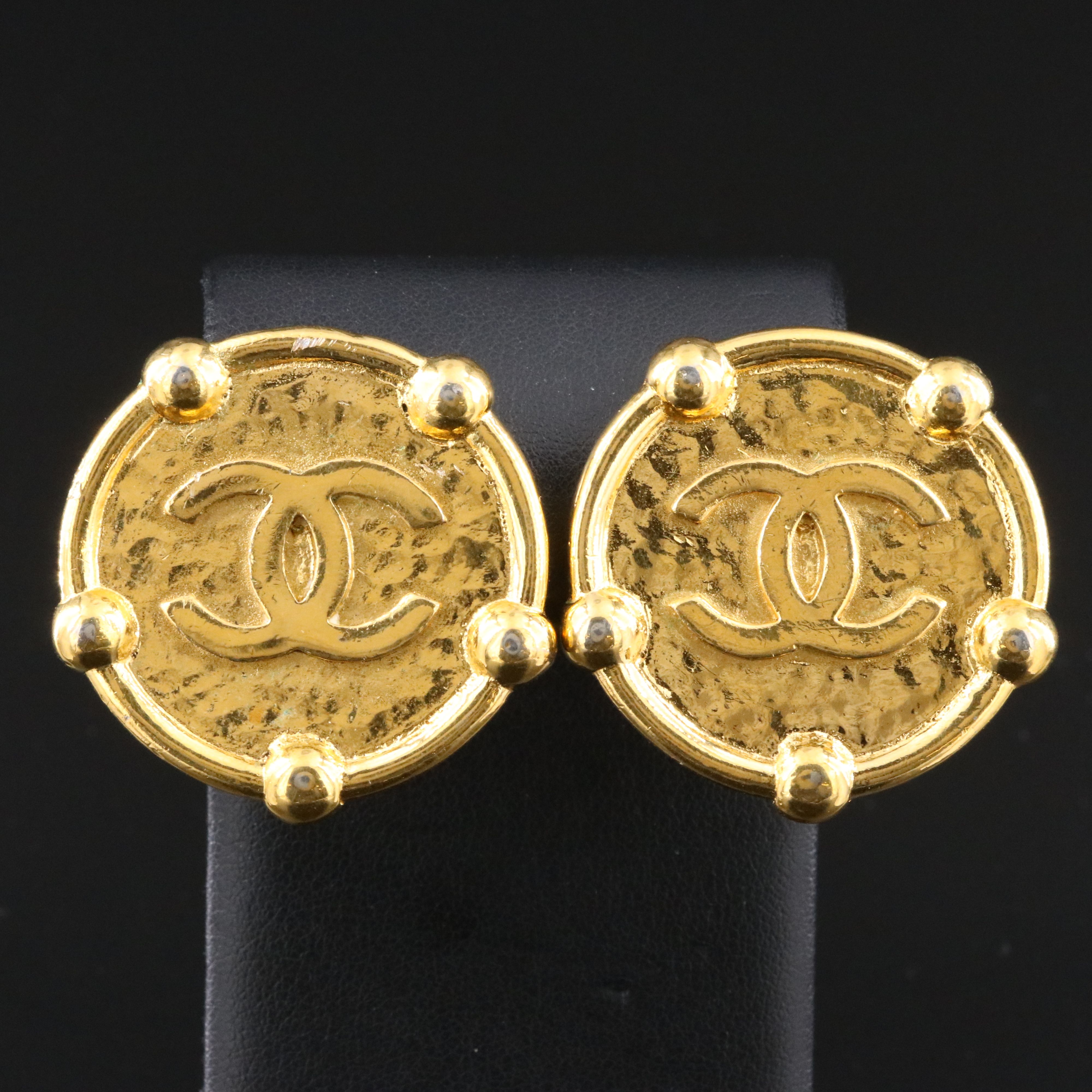 Chanel CC Disc Clip Earrings 1983
