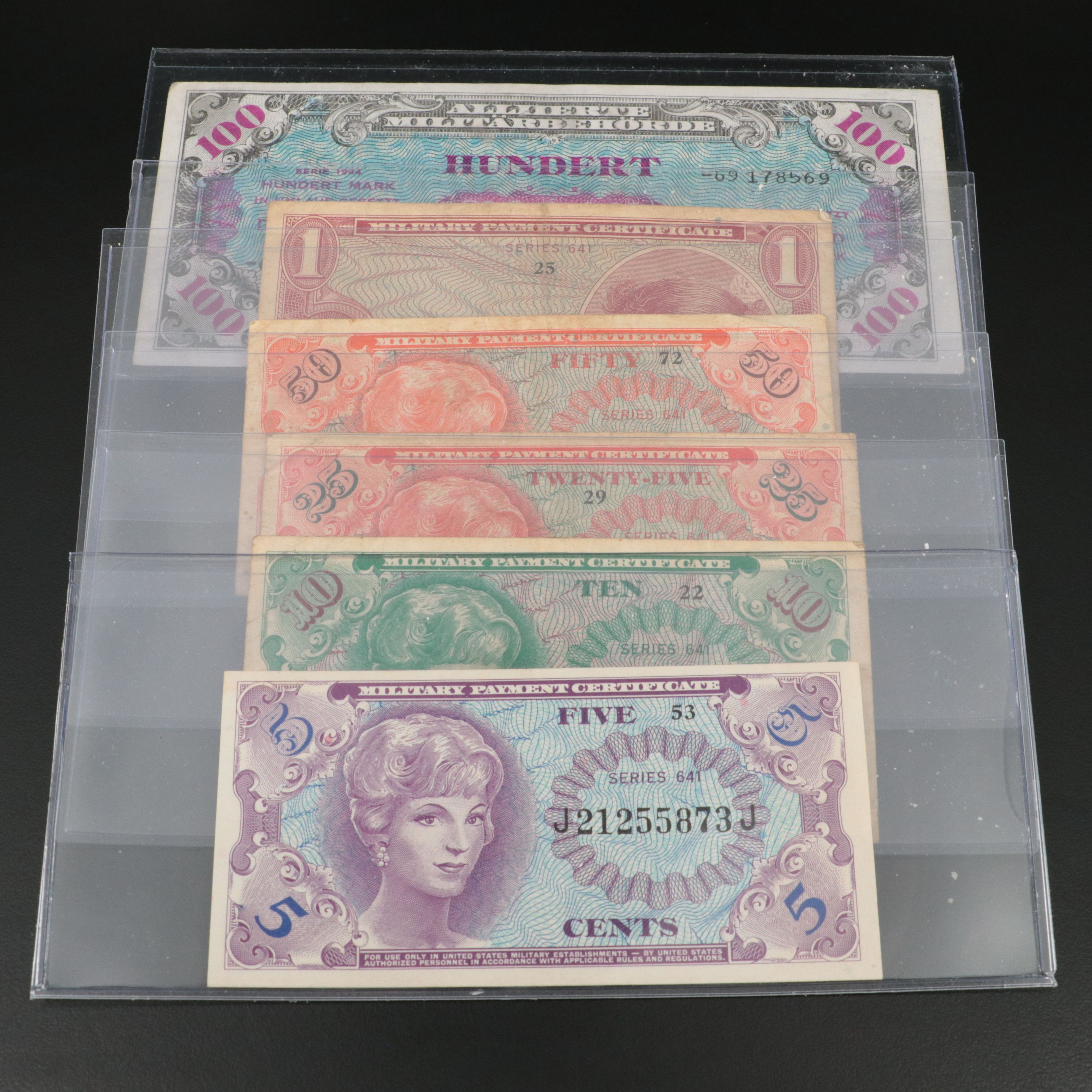 Collection of Six Military Payment Certificates