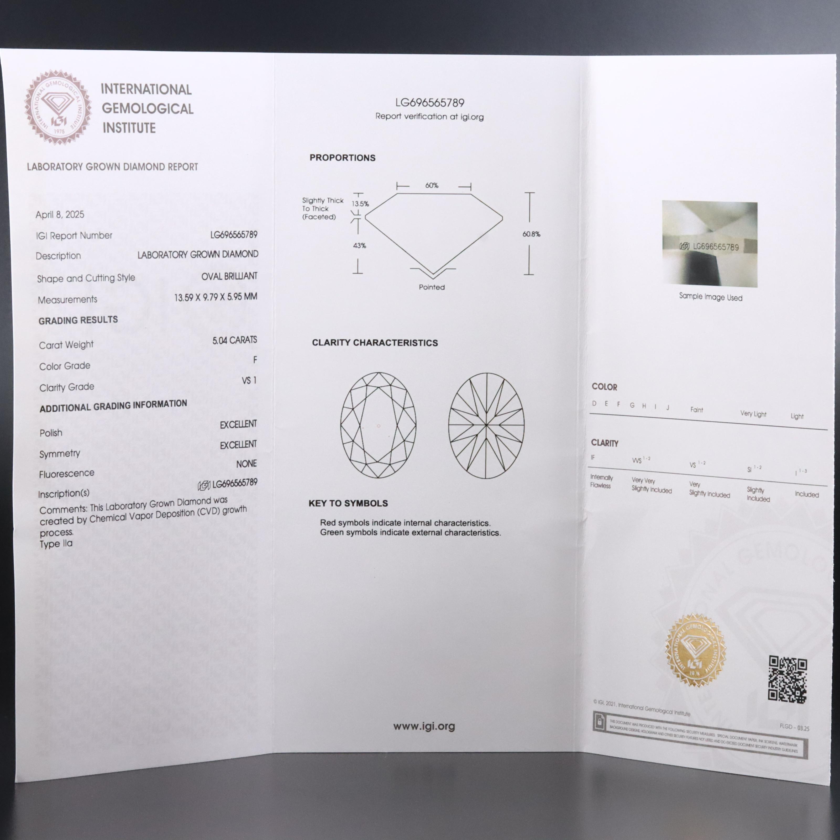 14K 5.04 CT Lab Grown Diamond Ring with IGI Report