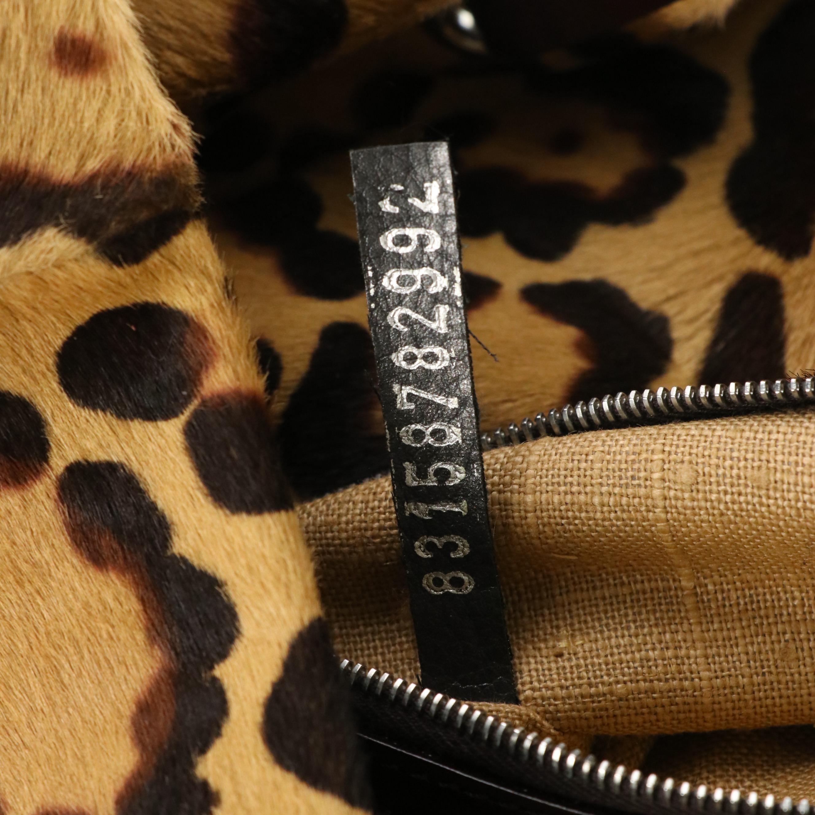 Fendi FF Cutout Leopard Print Pony Hair Tote with Brown Leather Trim