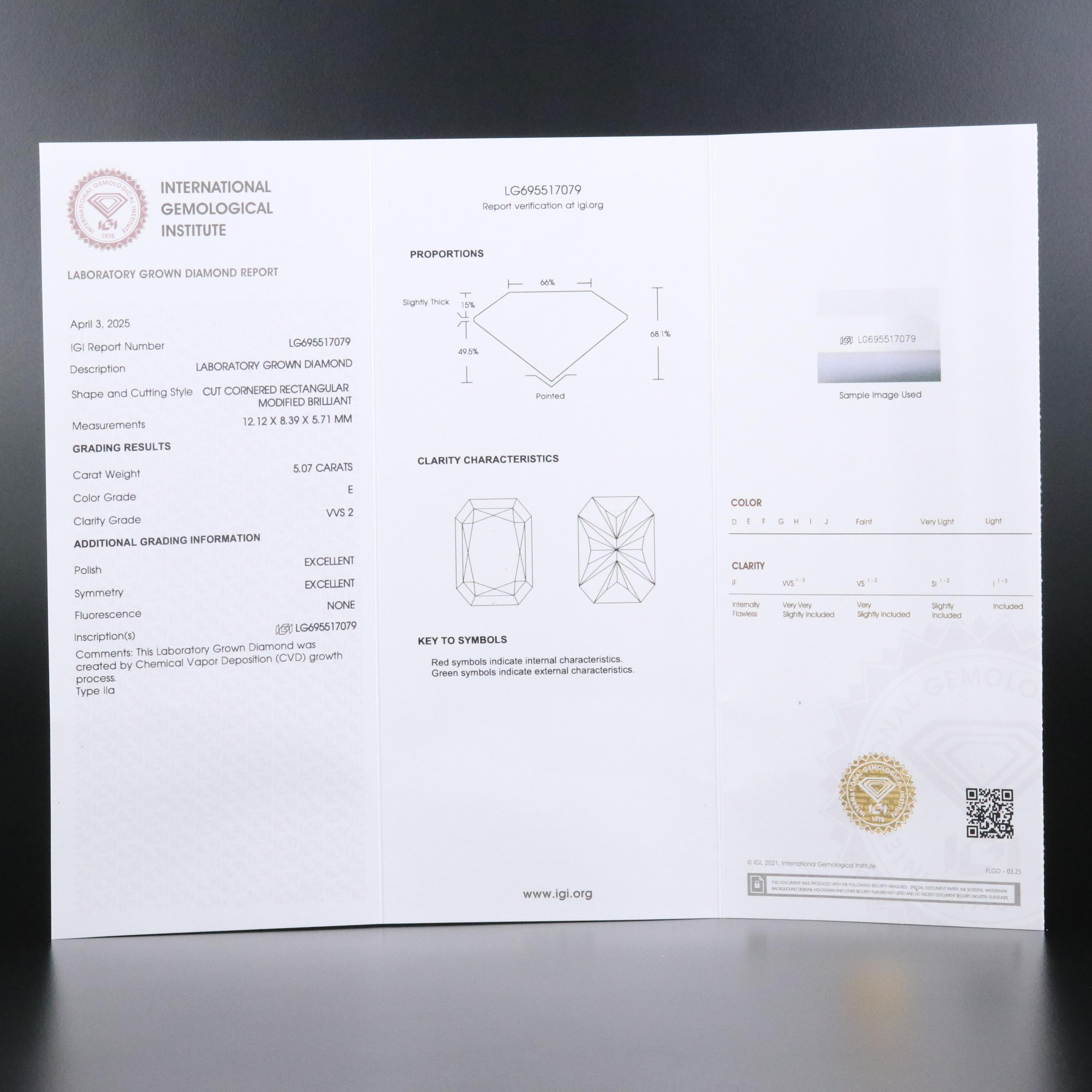 14K 5.07 CT Lab Grown Diamond Solitaire Ring with IGI Report
