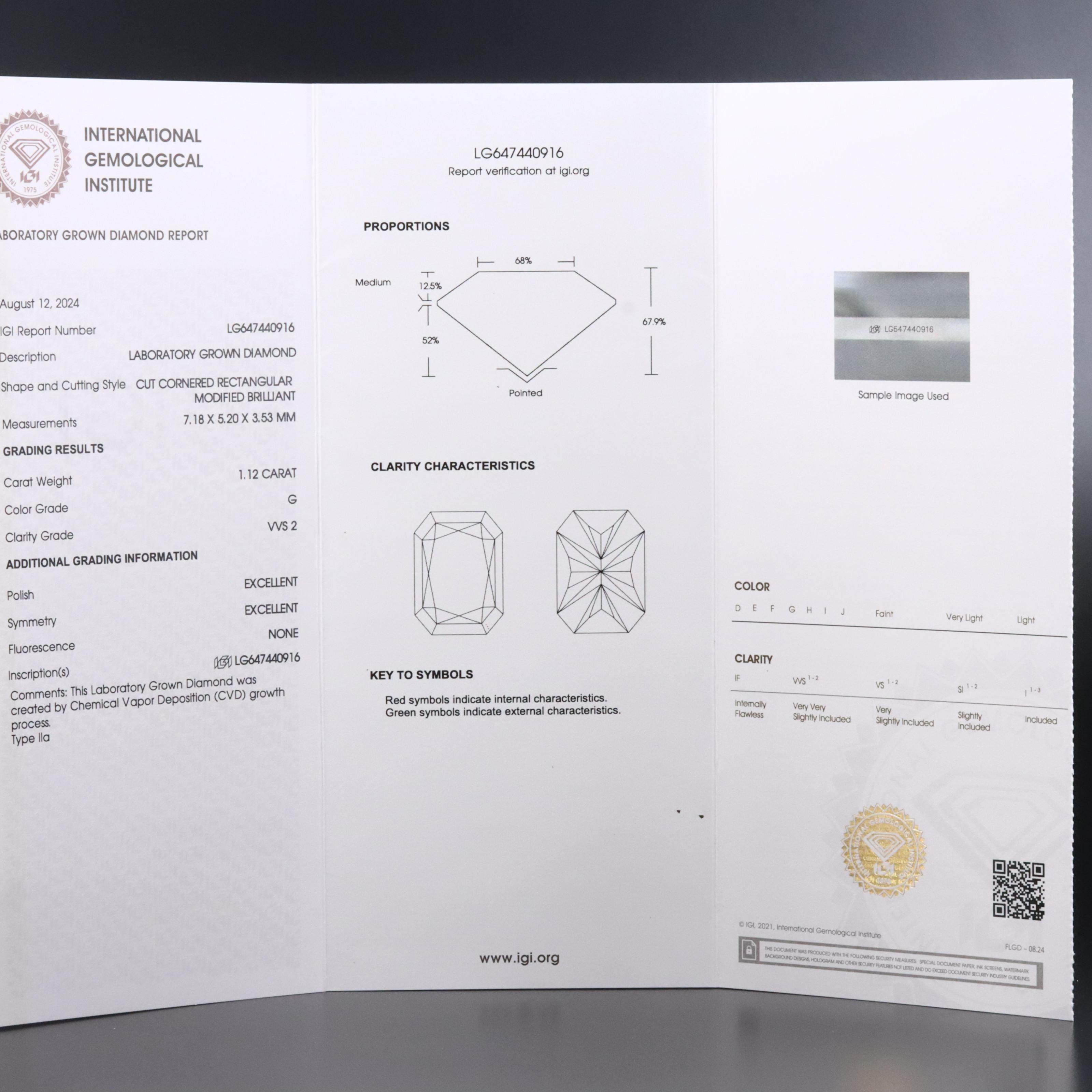 Loose 1.12 CT Lab Grown Diamond with IGI Report