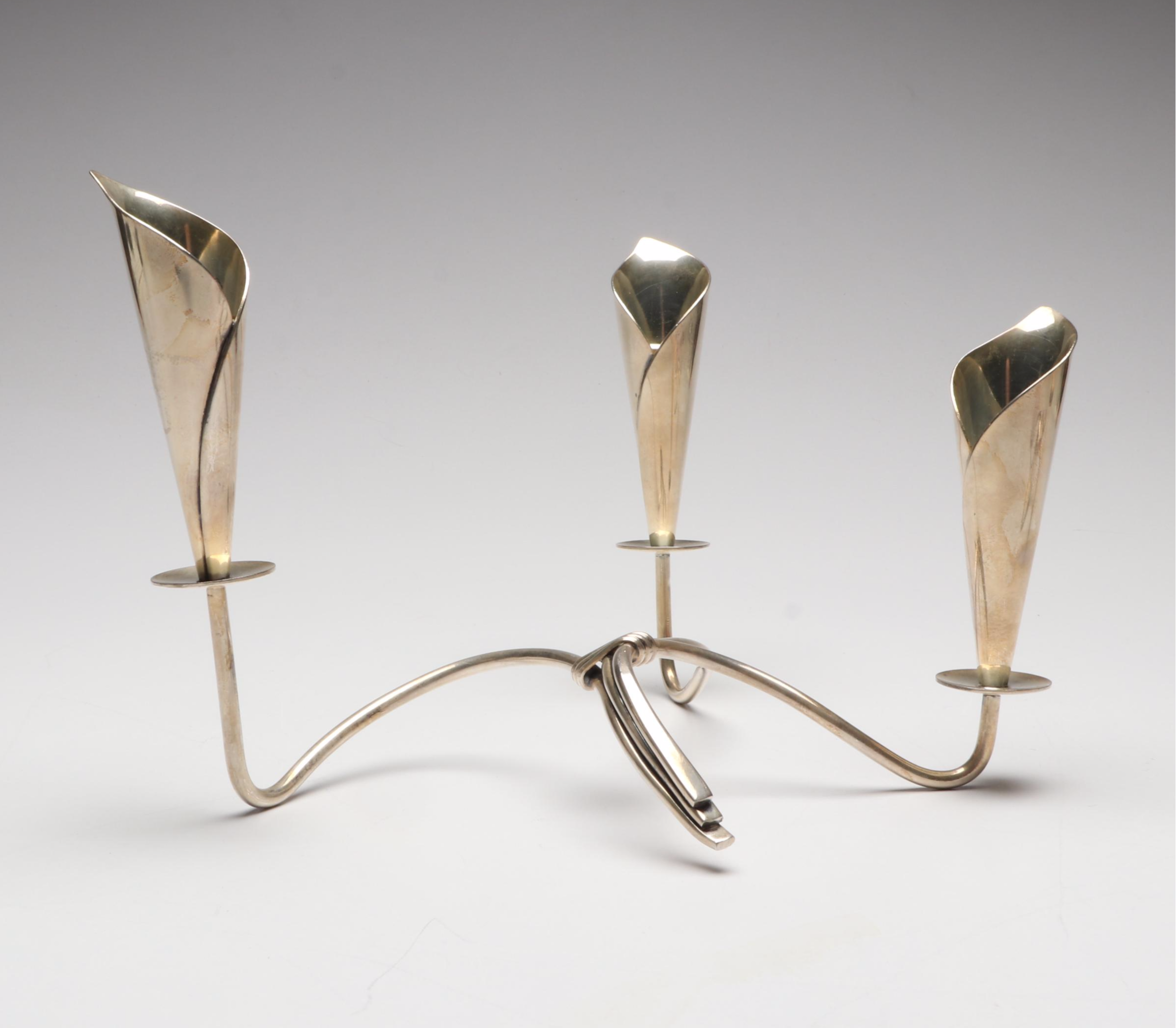 Pair of Hans Jensen Silver Plate Calla Lily Candle Holders