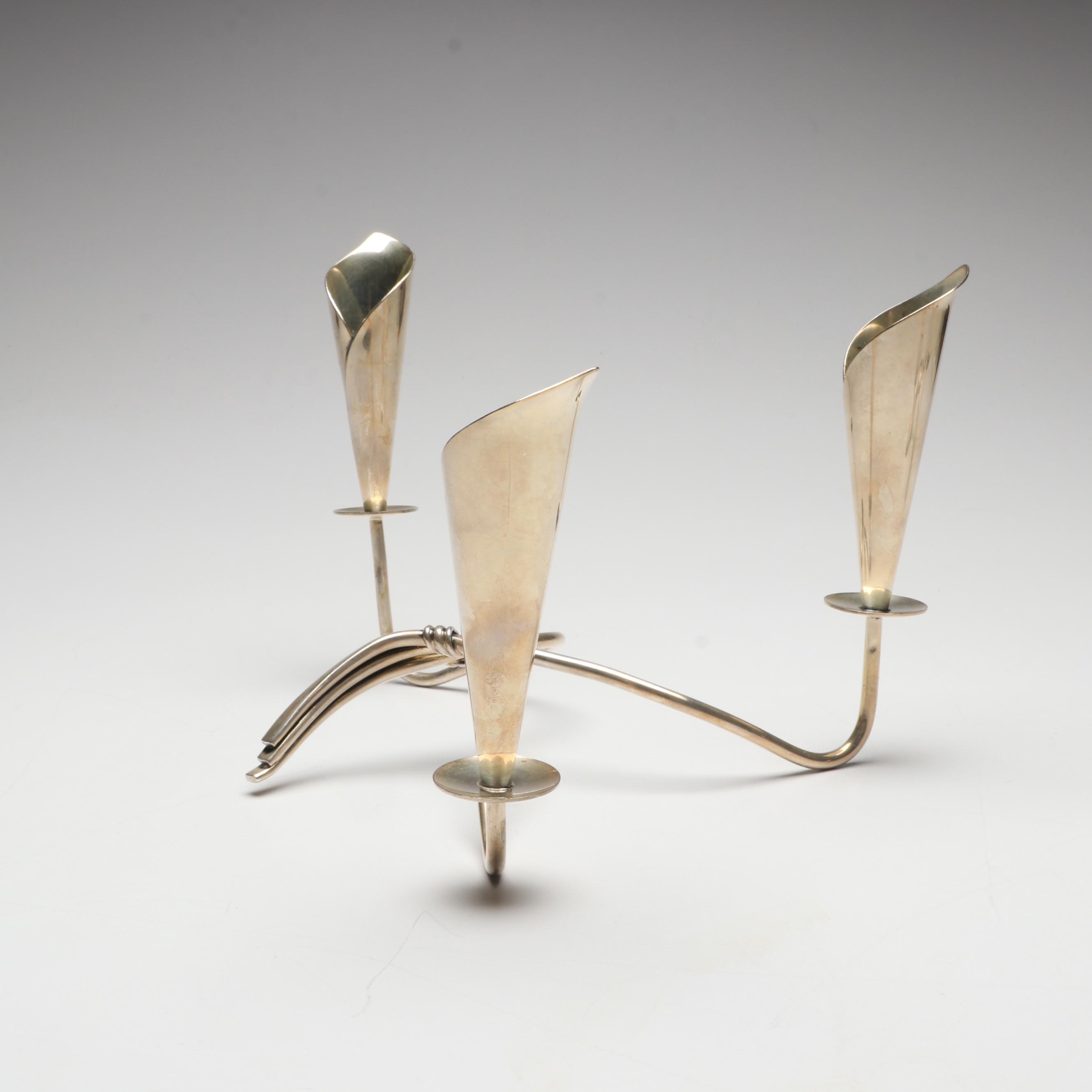 Pair of Hans Jensen Silver Plate Calla Lily Candle Holders