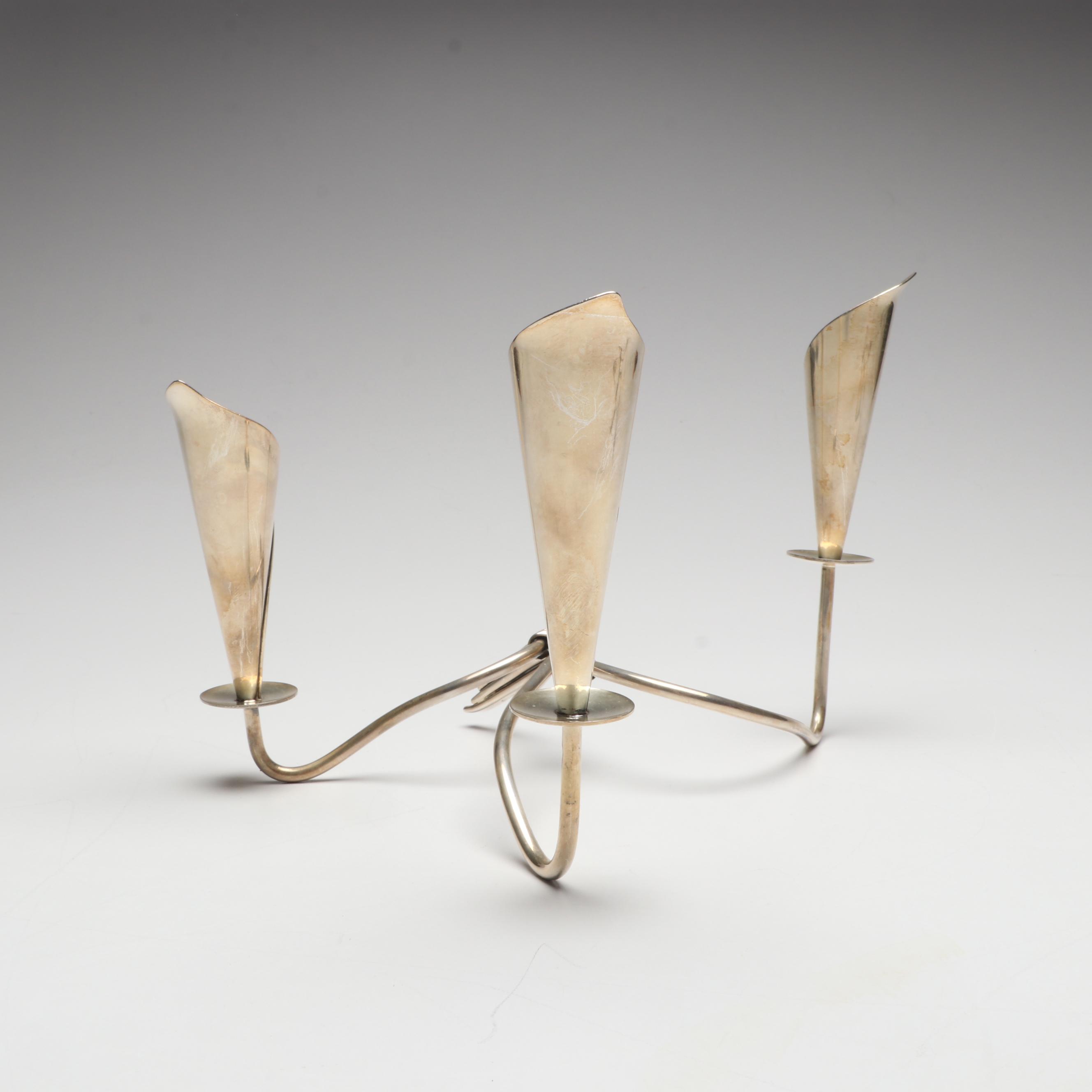 Pair of Hans Jensen Silver Plate Calla Lily Candle Holders