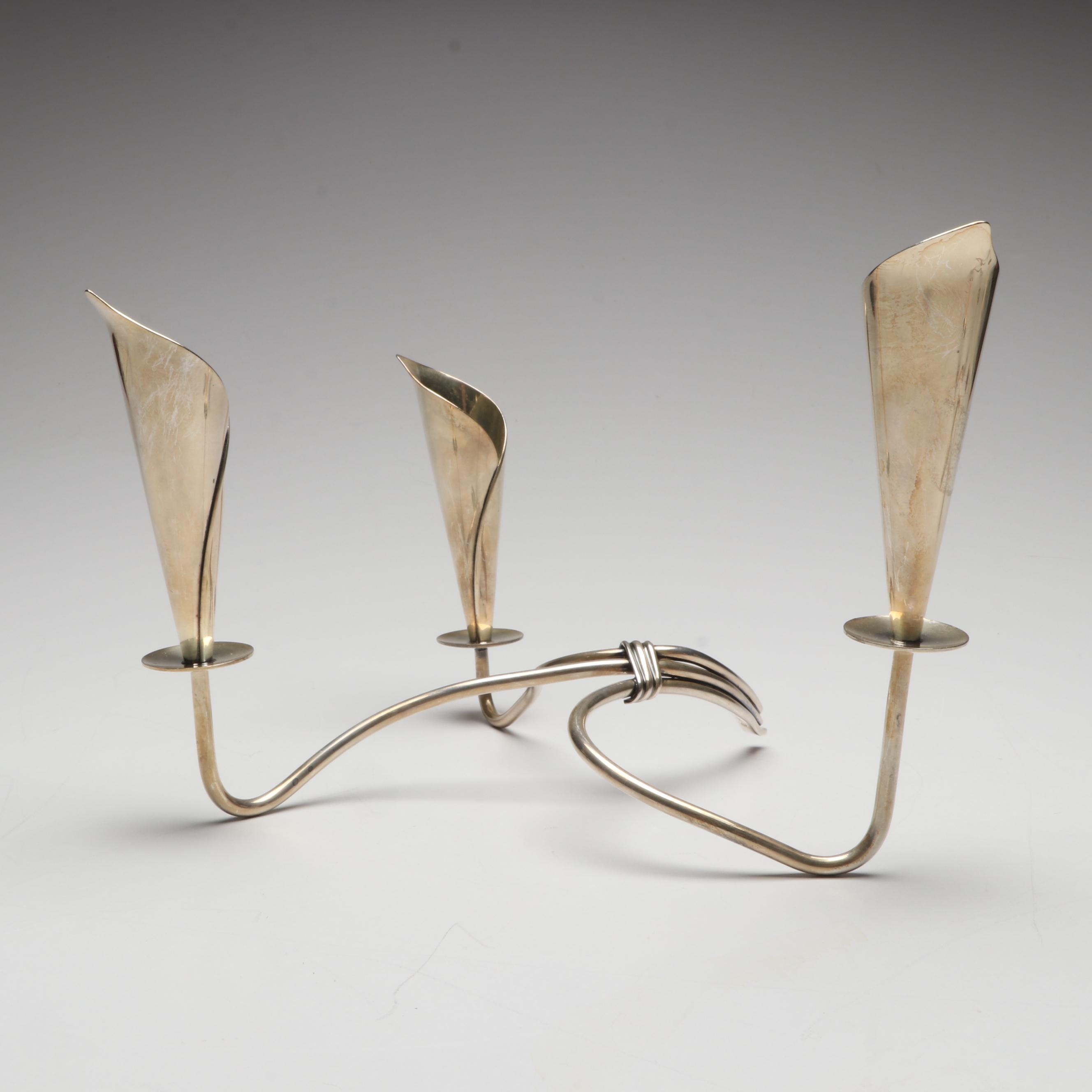 Pair of Hans Jensen Silver Plate Calla Lily Candle Holders