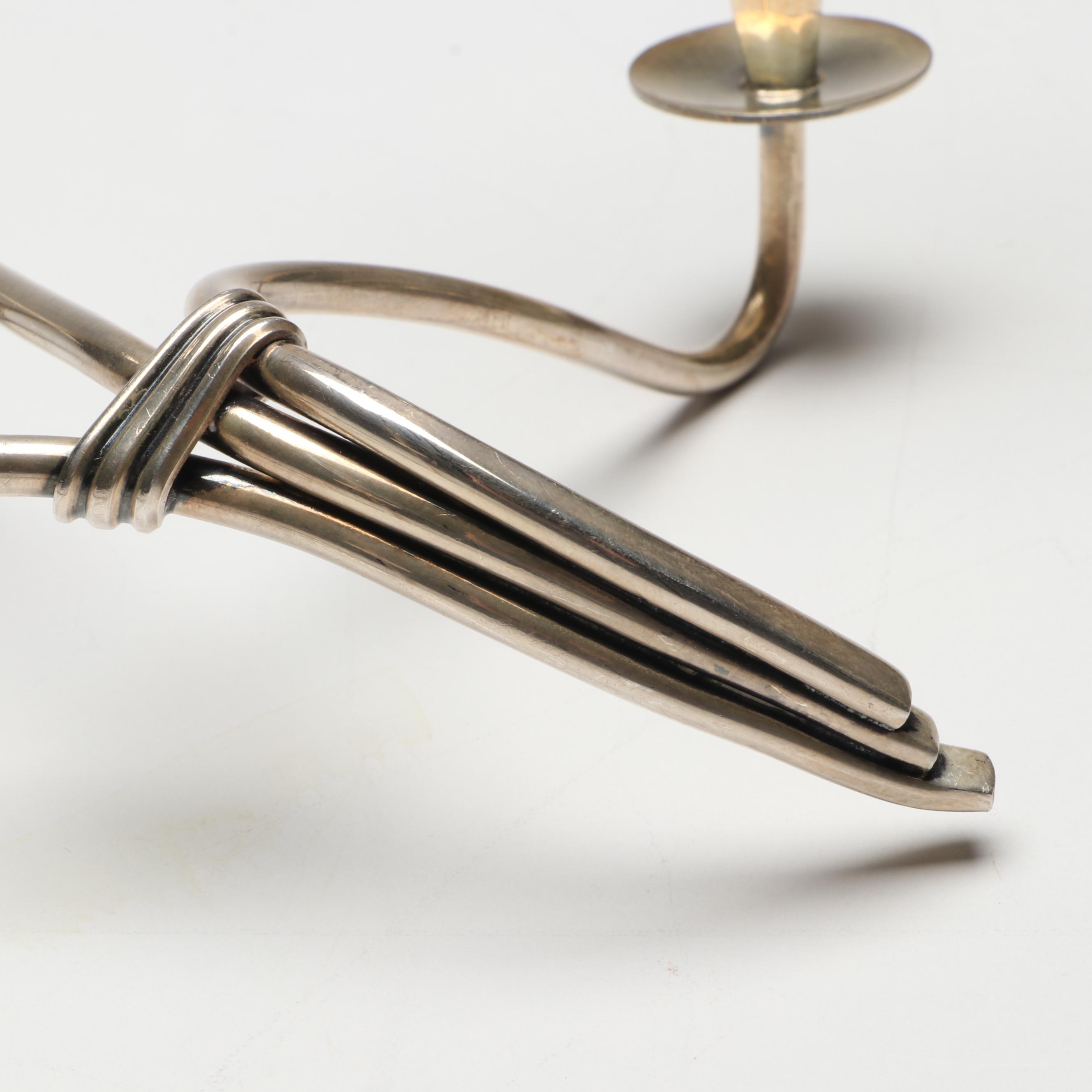 Pair of Hans Jensen Silver Plate Calla Lily Candle Holders