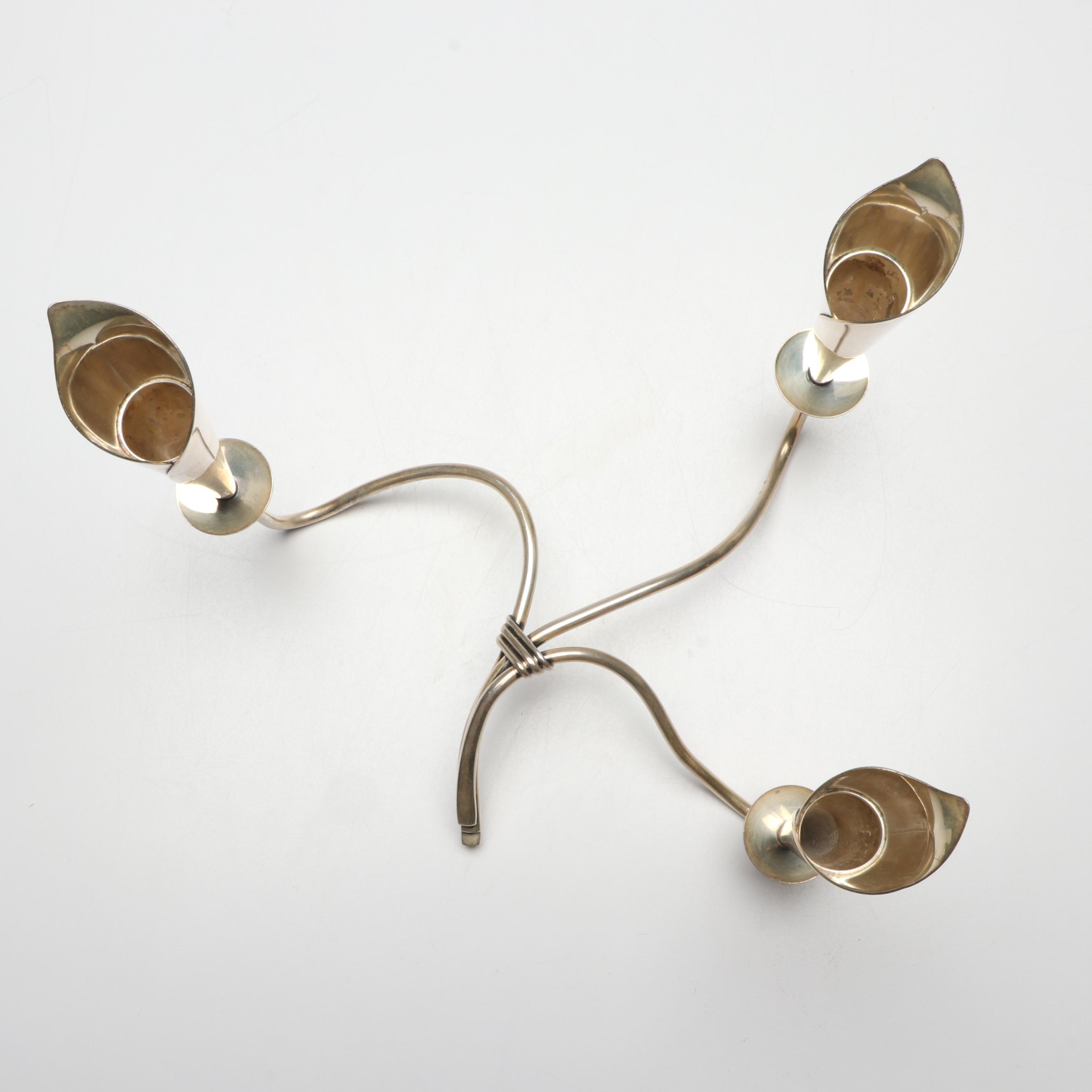 Pair of Hans Jensen Silver Plate Calla Lily Candle Holders