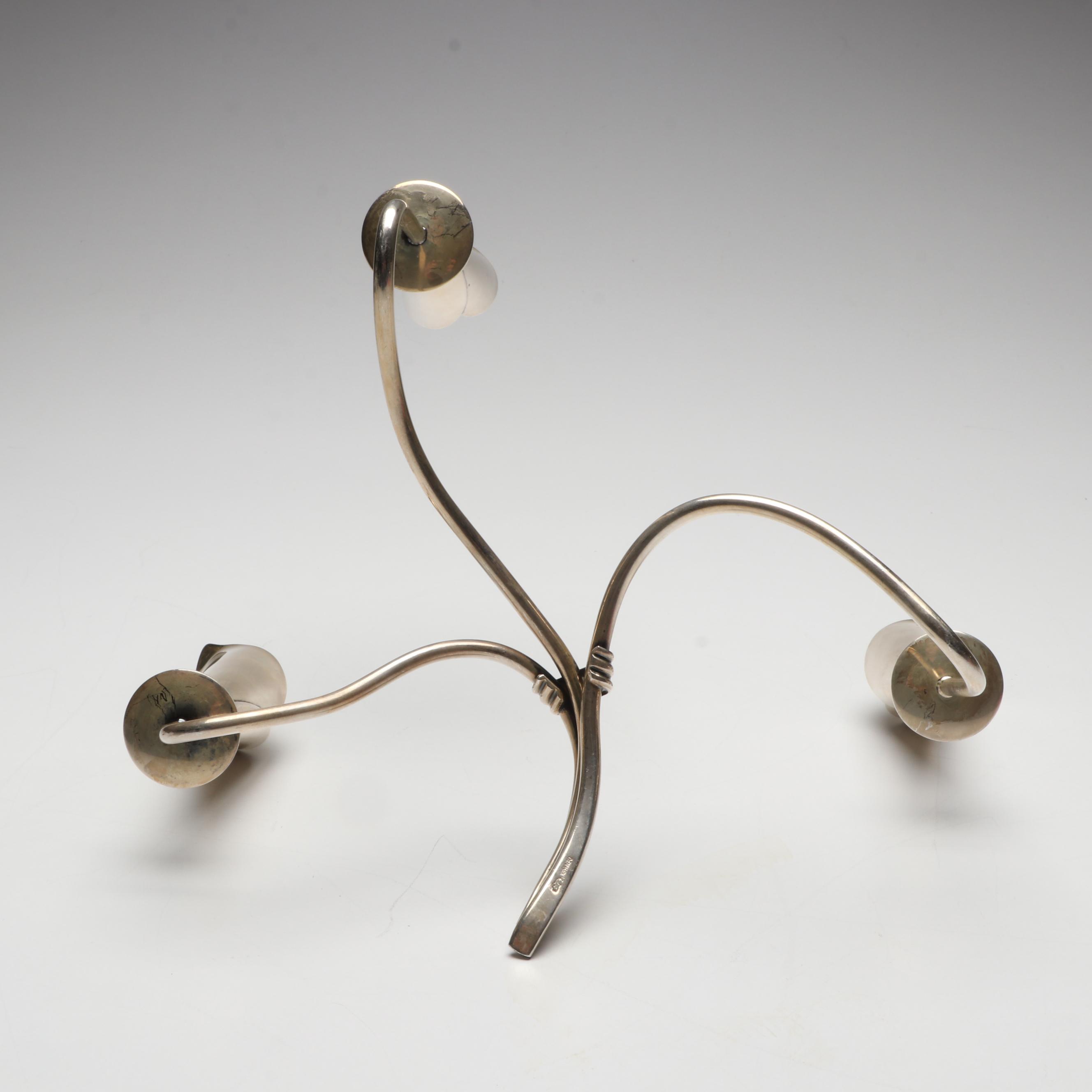 Pair of Hans Jensen Silver Plate Calla Lily Candle Holders