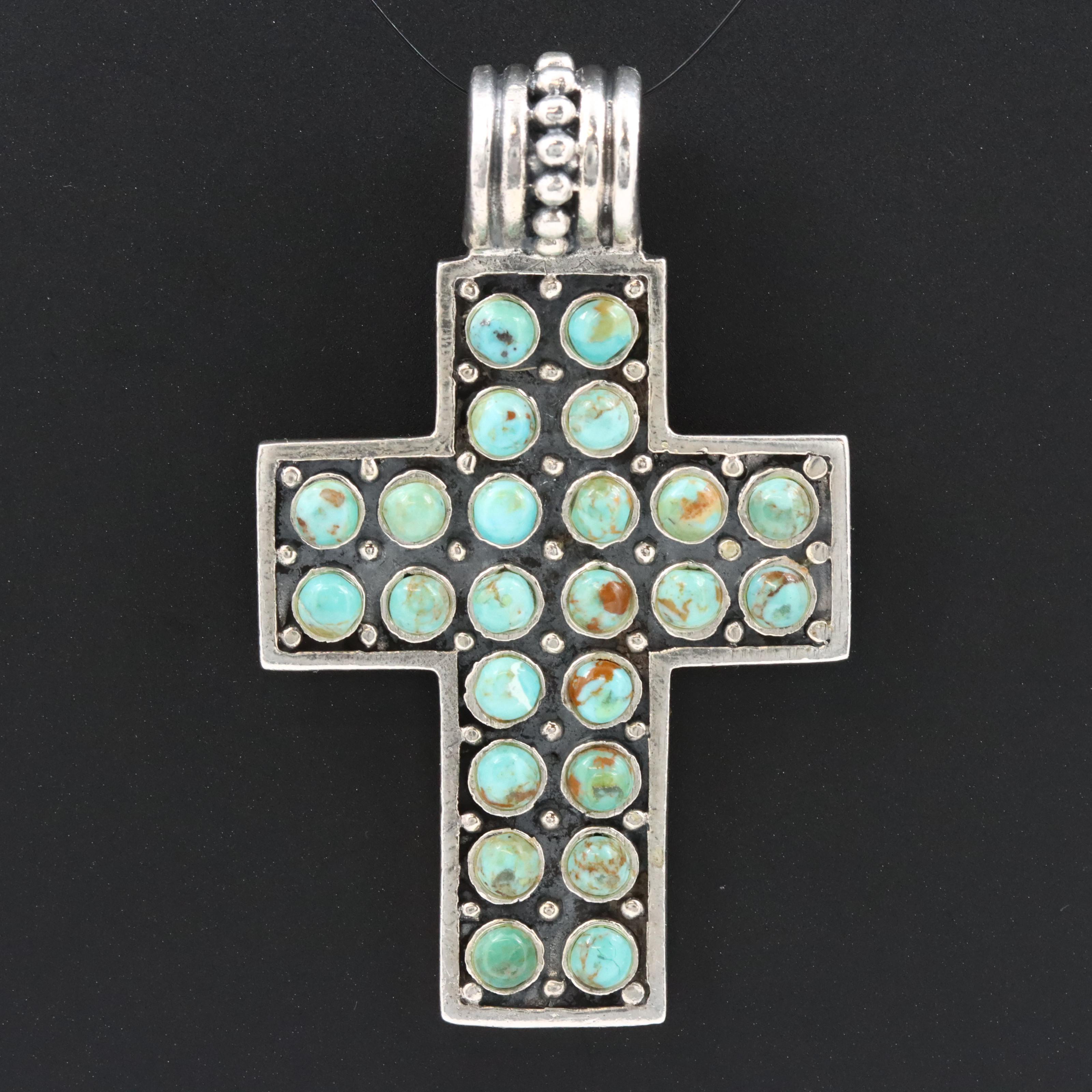 Southwestern Sterling Faux Turquoise Slide Pendant