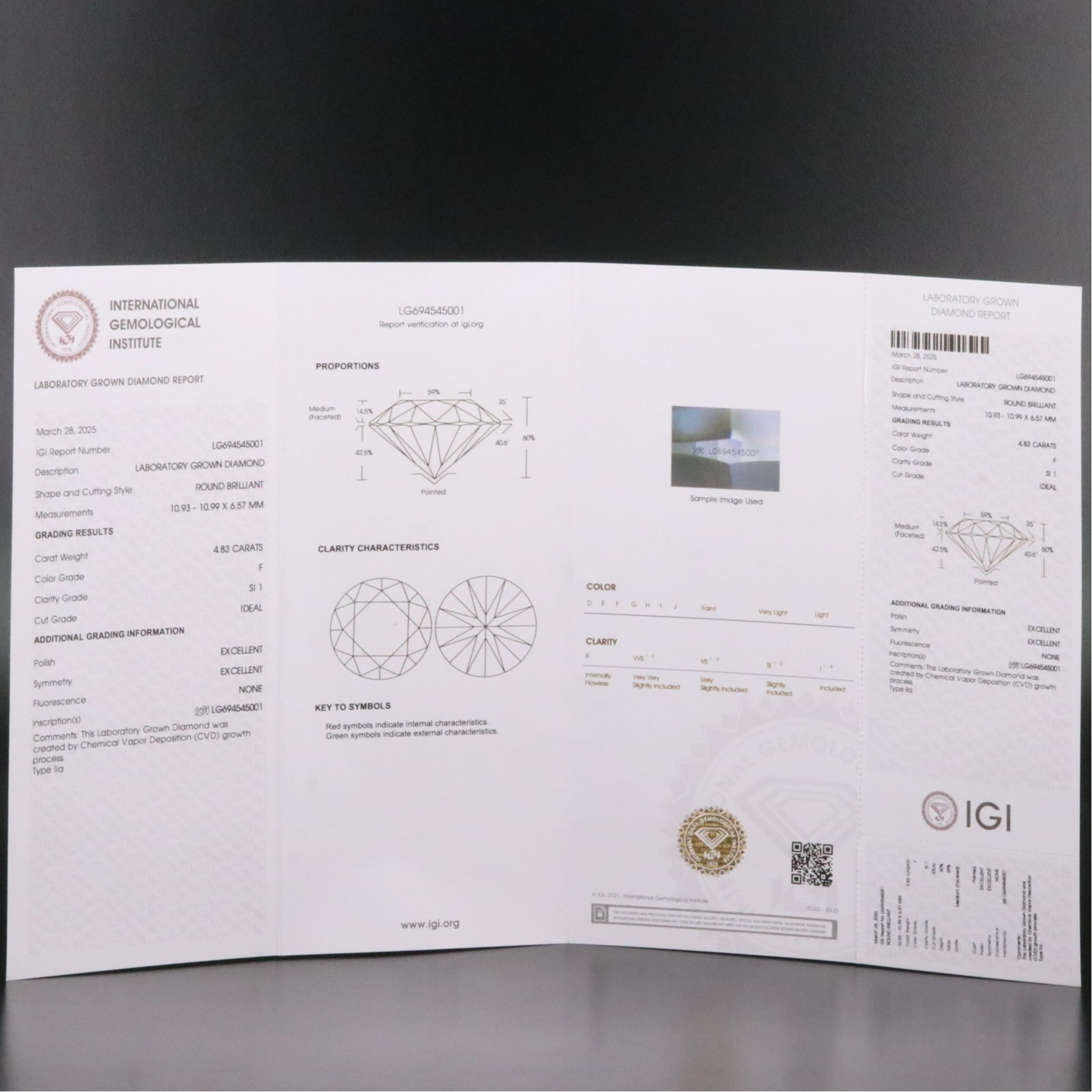 Loose 4.83 CT Lab Grown Diamond with IGI Report
