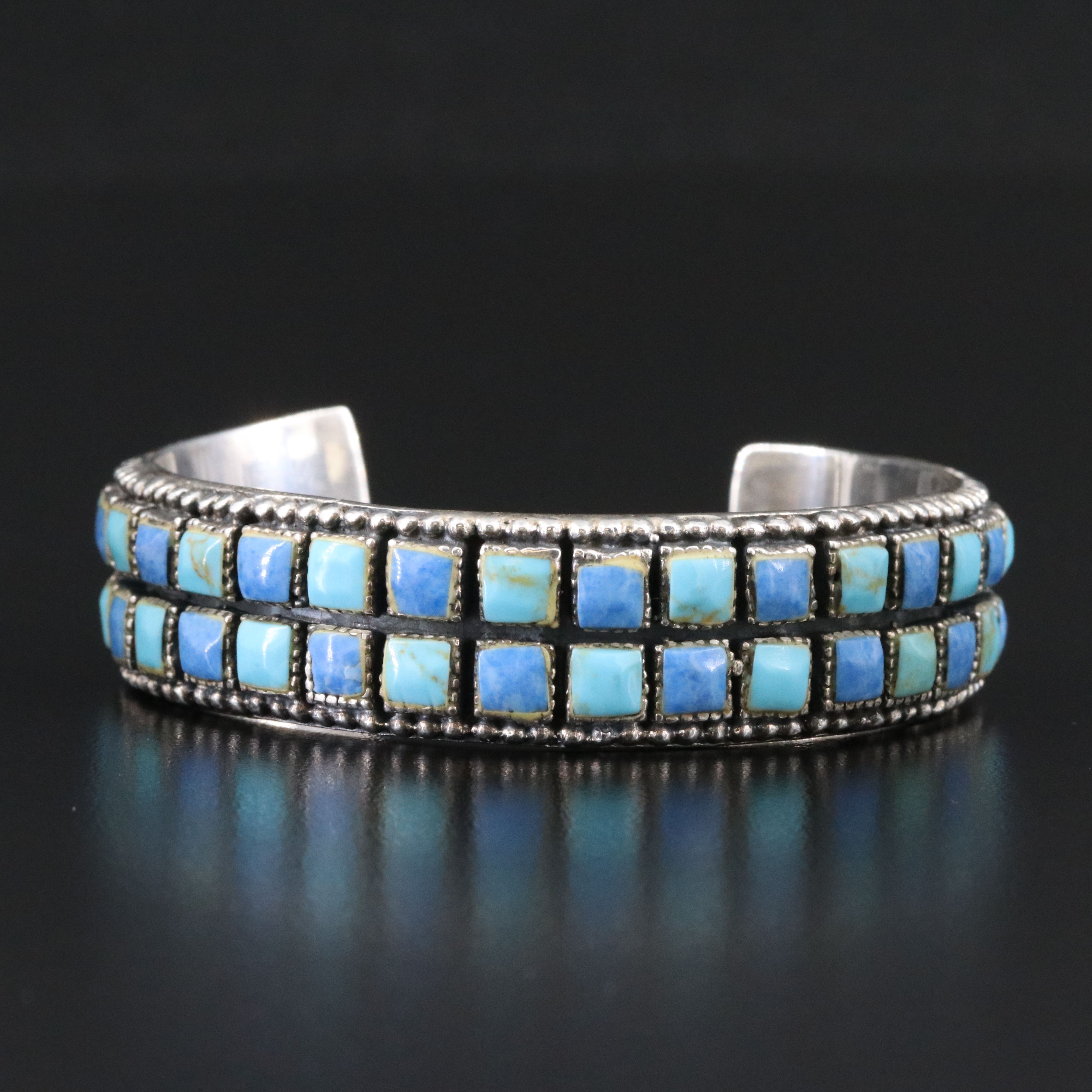 Sterling Turquoise and Denim Lapis Cuff Bracelet