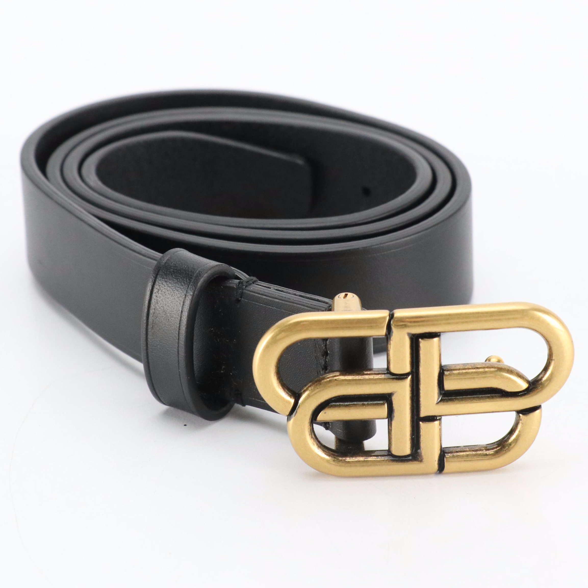 Balenciaga BB Black Leather Belt