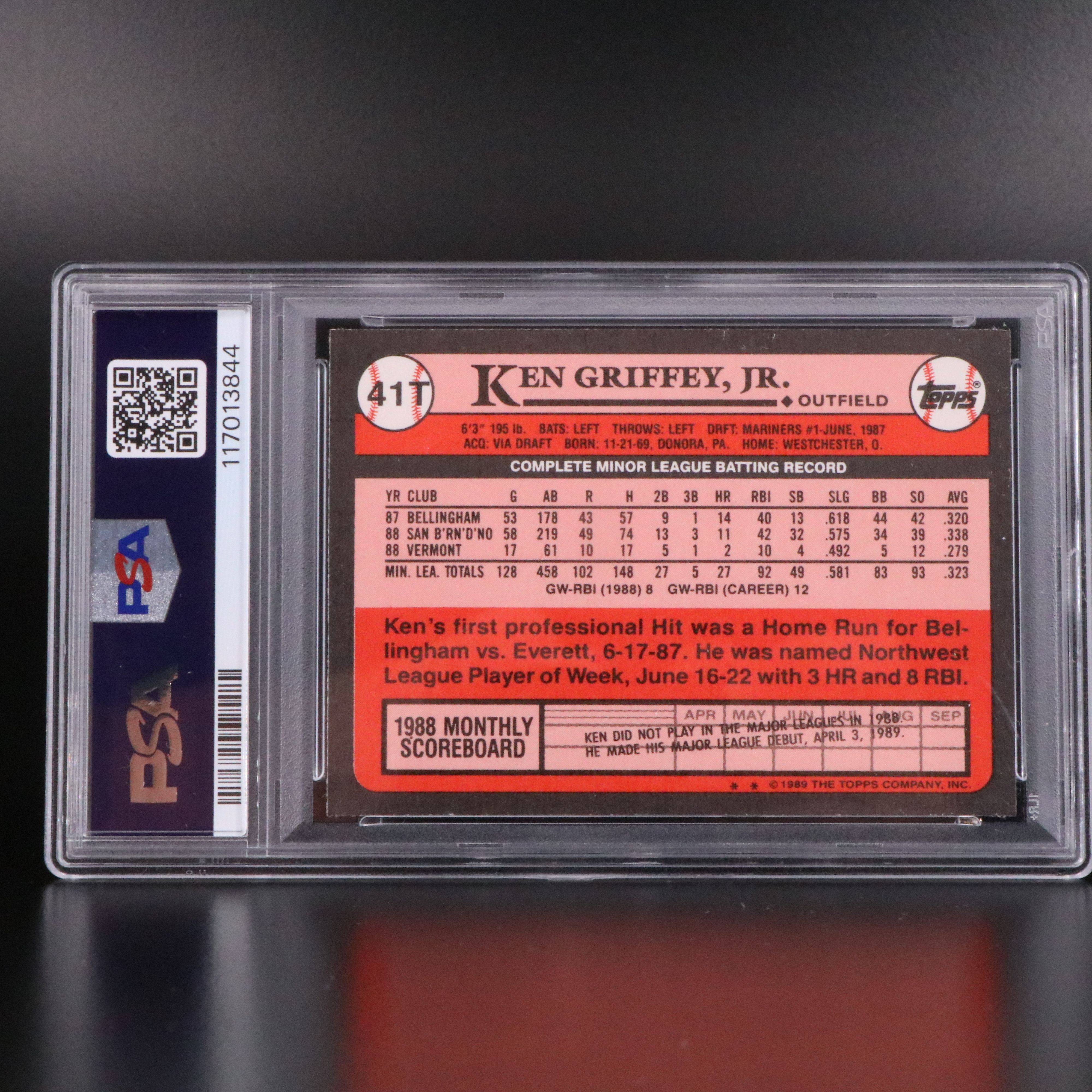 1989 Topps Traded Ken Griffey Jr. Rookie Baseball Card Graded PSA 8 with More