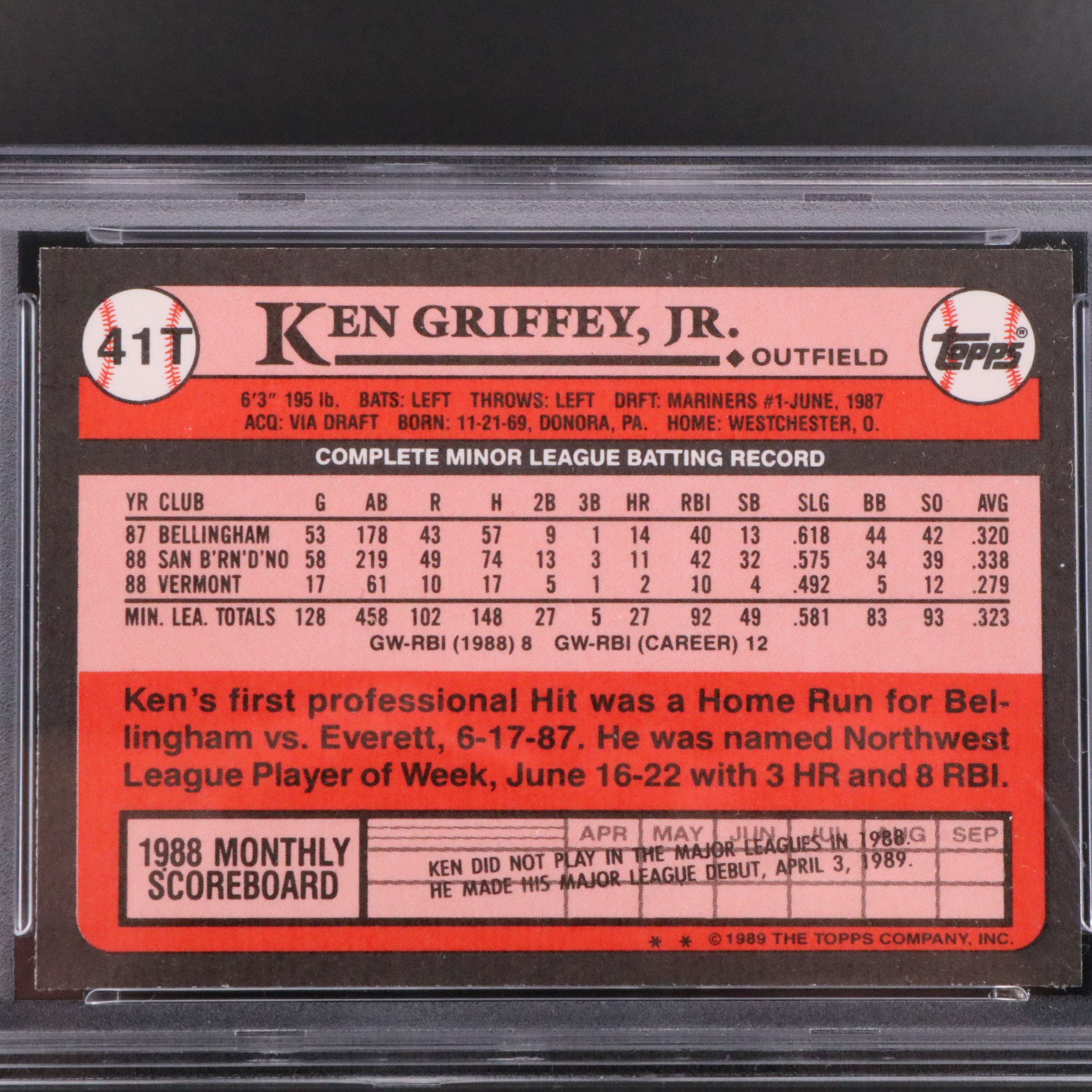1989 Topps Traded Ken Griffey Jr. Rookie Baseball Card Graded PSA 8 with More